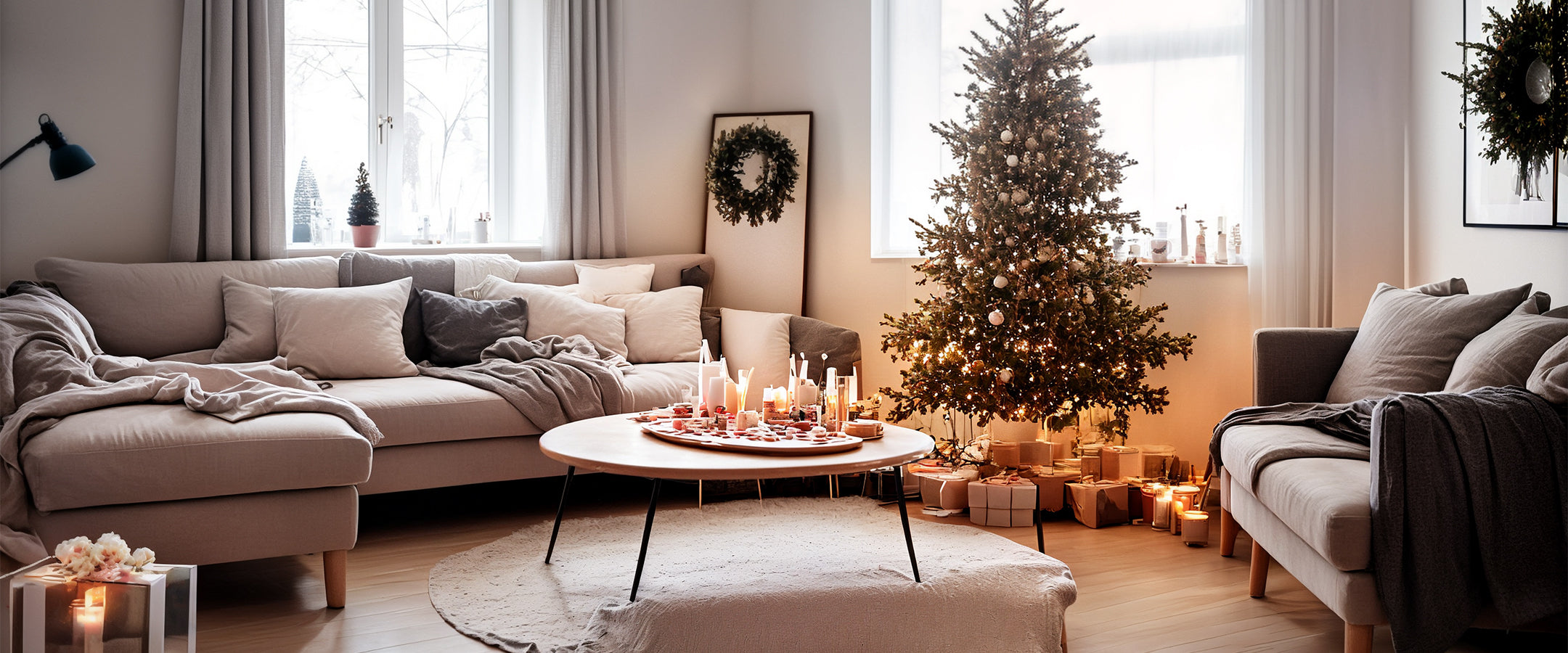 Weihnachtlich eingerichtetes Wohnzimmer