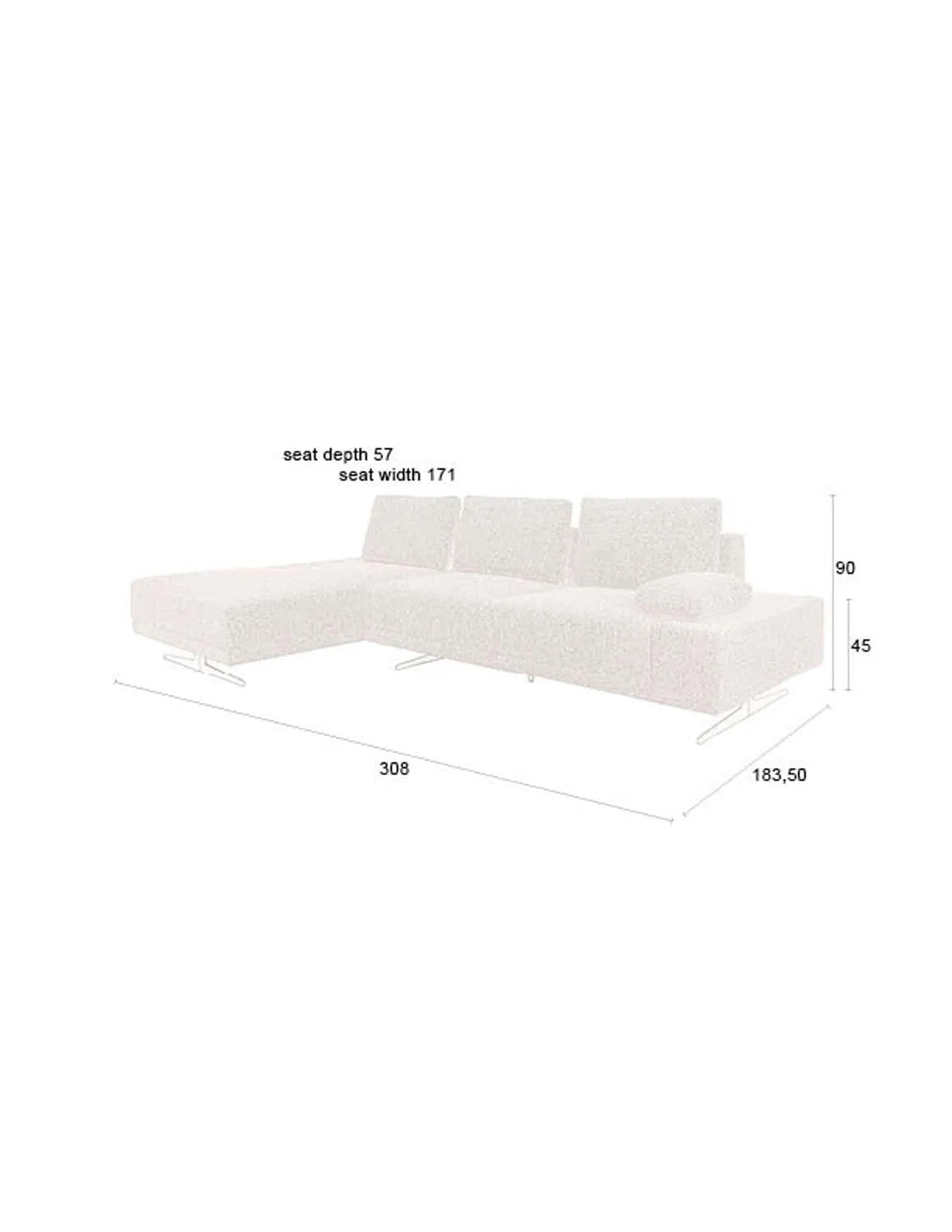 Dutchbone Shelly Sofa: Linke Chaiselongue für urbanen Lifestyle.