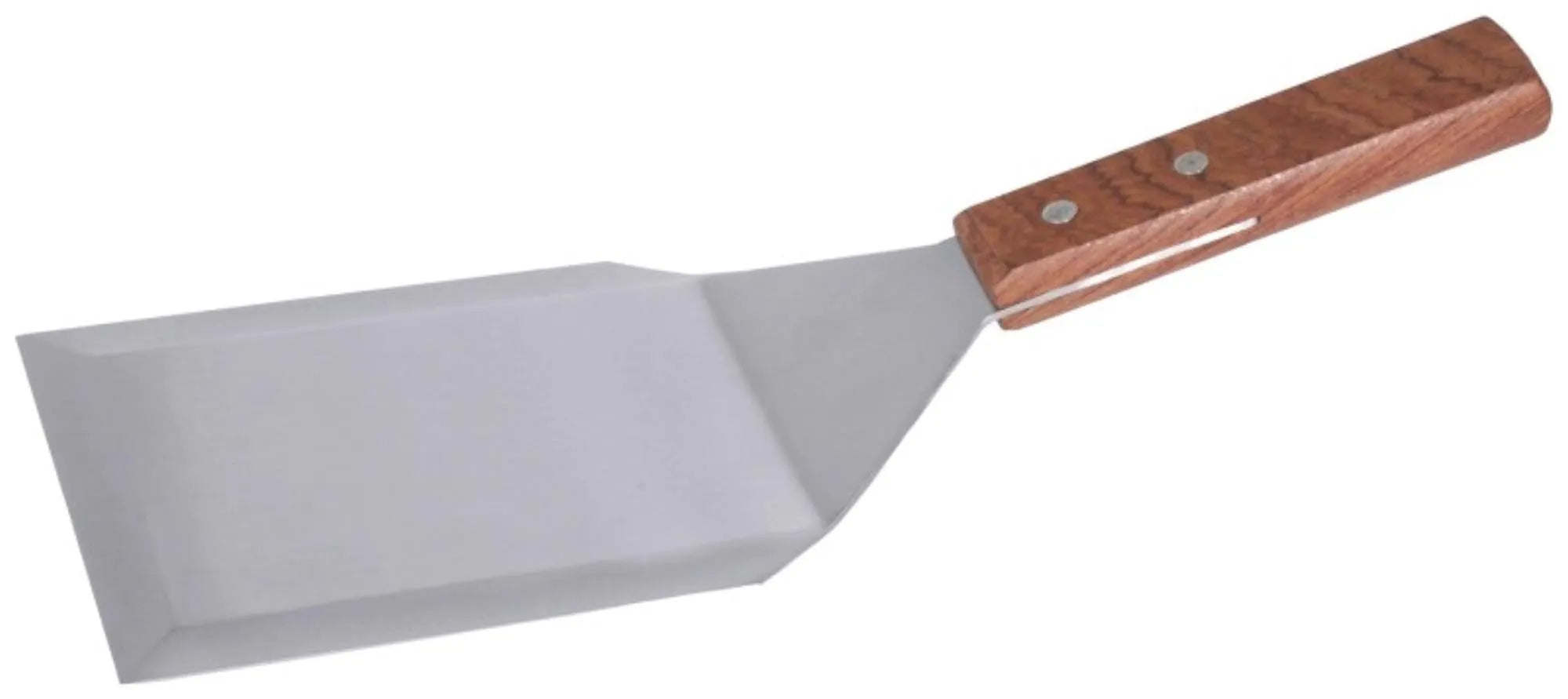 Robuster Bratenspachtel (13,5x11 cm) aus Edelstahl mit ergonomischem Holzgriff, ideal für Fleisch, Fisch und Gemüse in beschichteten Pfannen.