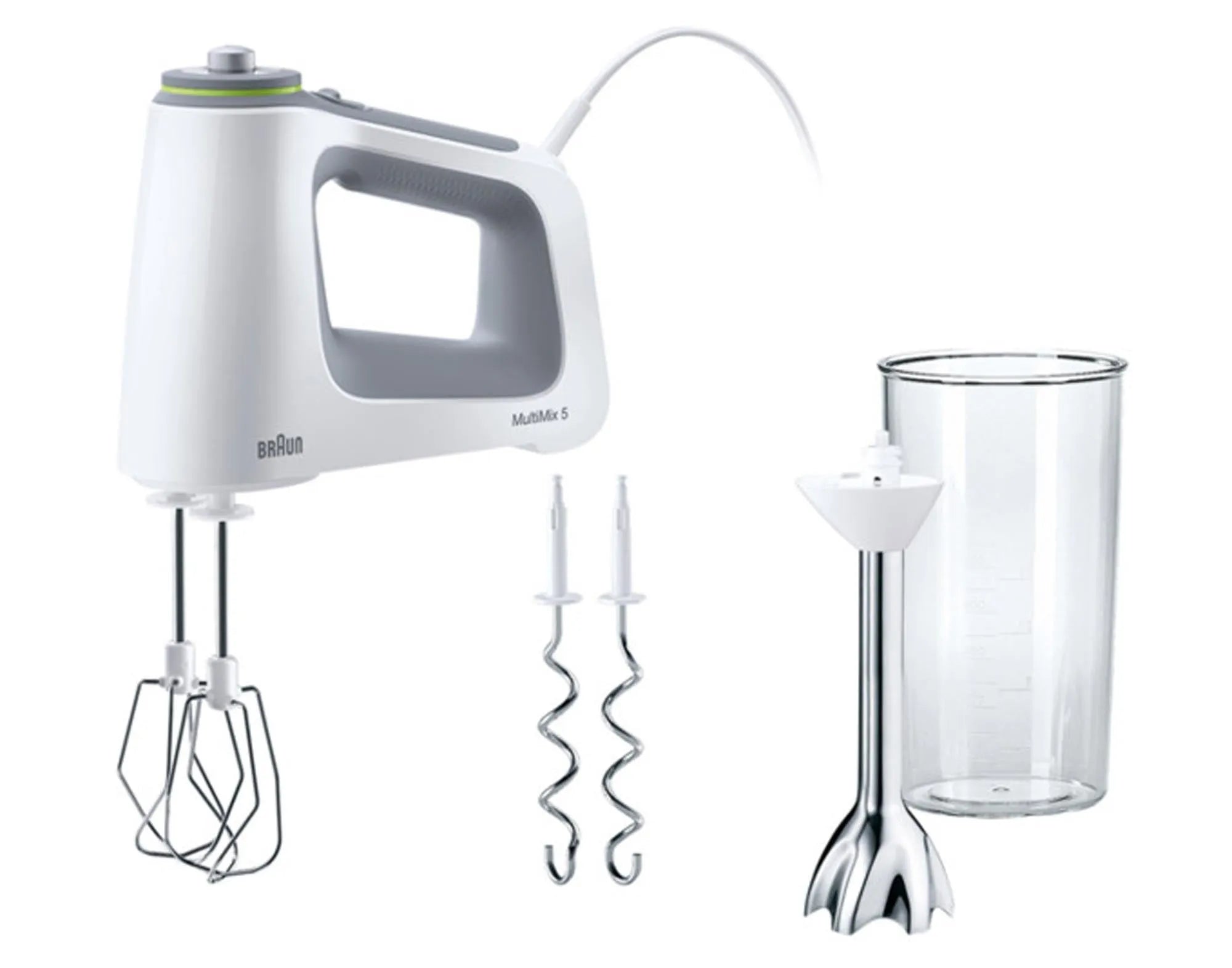 Leistungsstarker BRAUN MultiMix5 Handmixer: 5 Geschwindigkeiten, Turbo-Funktion, ergonomisch, spülmaschinenfest, für perfekte Teige.