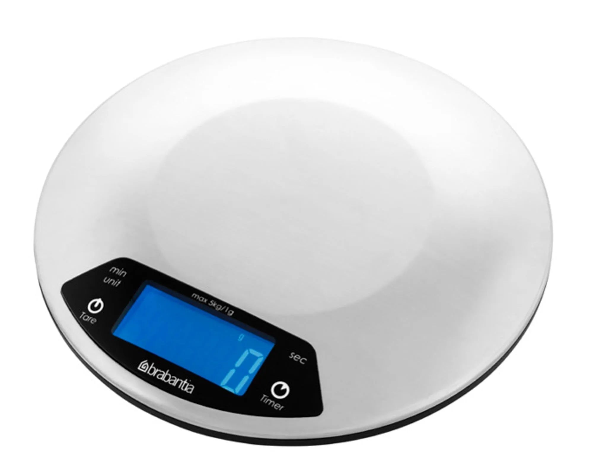 BRABANTIA Küchenwaage: Präzise 5 kg Waage mit Timer, modernes Design, LCD-Anzeige, Tara-Funktion, kompakt und benutzerfreundlich.