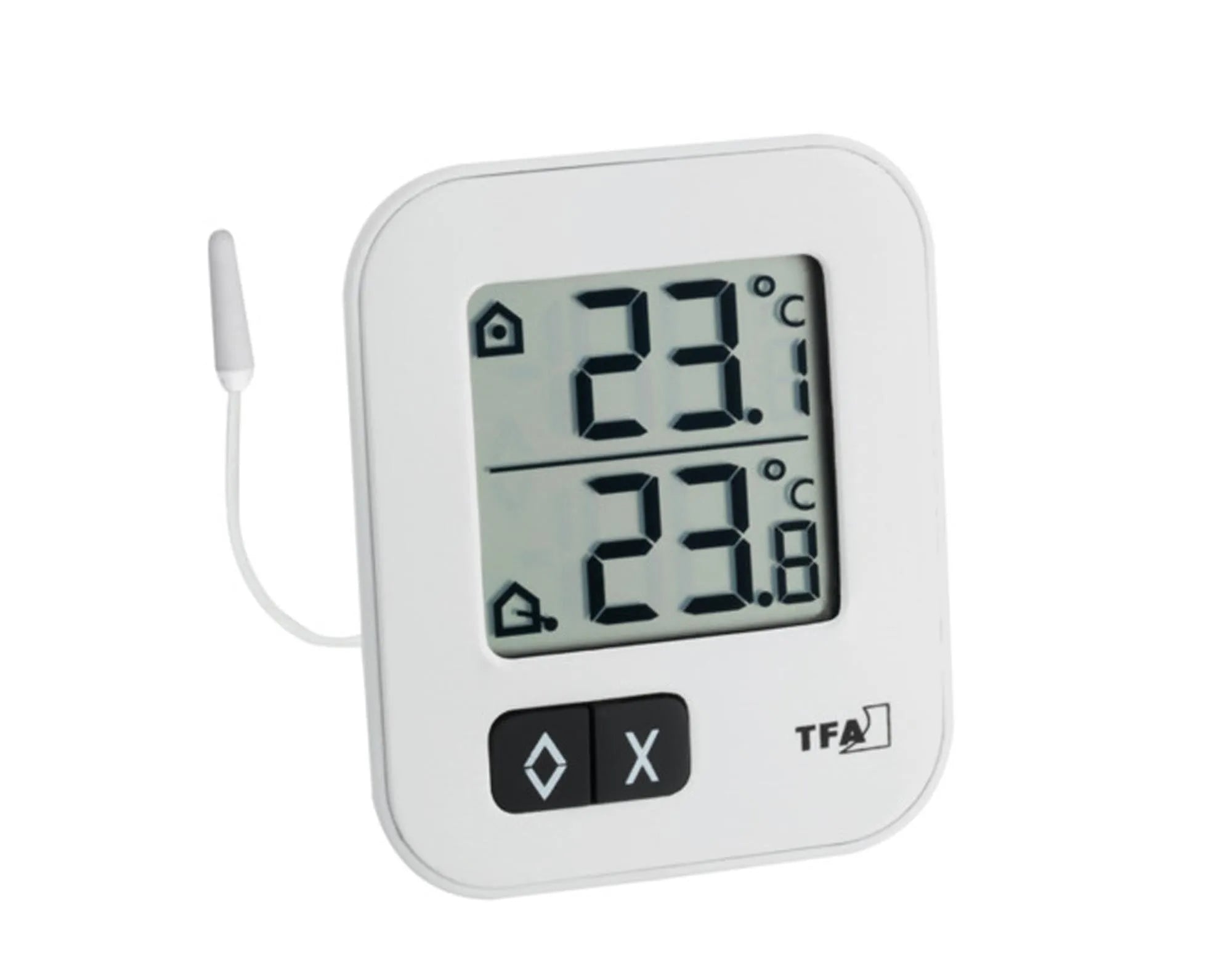 Das TFA Thermometer Maxima Minima Moxx bietet präzise Innen- und Außentemperaturmessungen, zeigt Maximal- und Minimalwerte an und ist wetterbeständig.