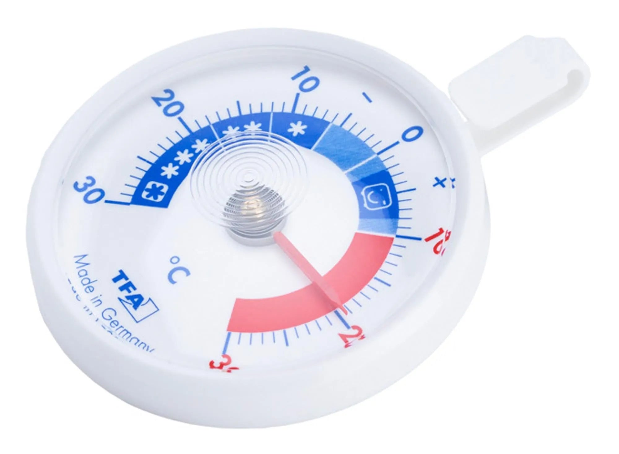 Präzises TFA Kühlthermometer ø 7.2 cm: Robust, gut lesbar, ideal für sichere Lebensmittelaufbewahrung in Kühlschränken.