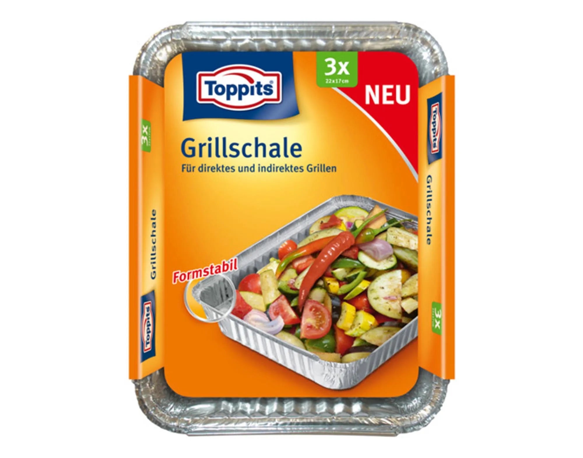 TOPPITS Grillschale Alu 3er Set: Perfekt für Fisch, Gemüse & mariniertes Fleisch. Hitzebeständig, antihaftend, ideal für Grillpartys & Camping.