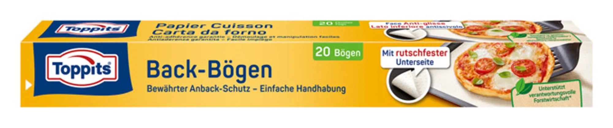 TOPPITS Backpapier: 20 Bögen, 42x38 cm, antihaftbeschichtet, hitzebeständig bis 220°C, ideal für Backen, Grillen, Mikrowelle. Umweltfreundlich.