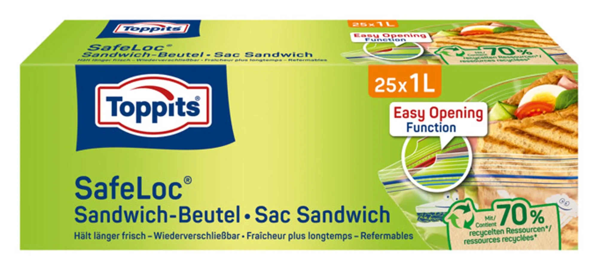 TOPPITS Sandwichbeutel 1 l: BPA-frei, lebensmittelecht, mit Zip-Verschluss für Frische. Ideal für Snacks, Sandwiches, Obst. Praktisch und umweltfreundlich.