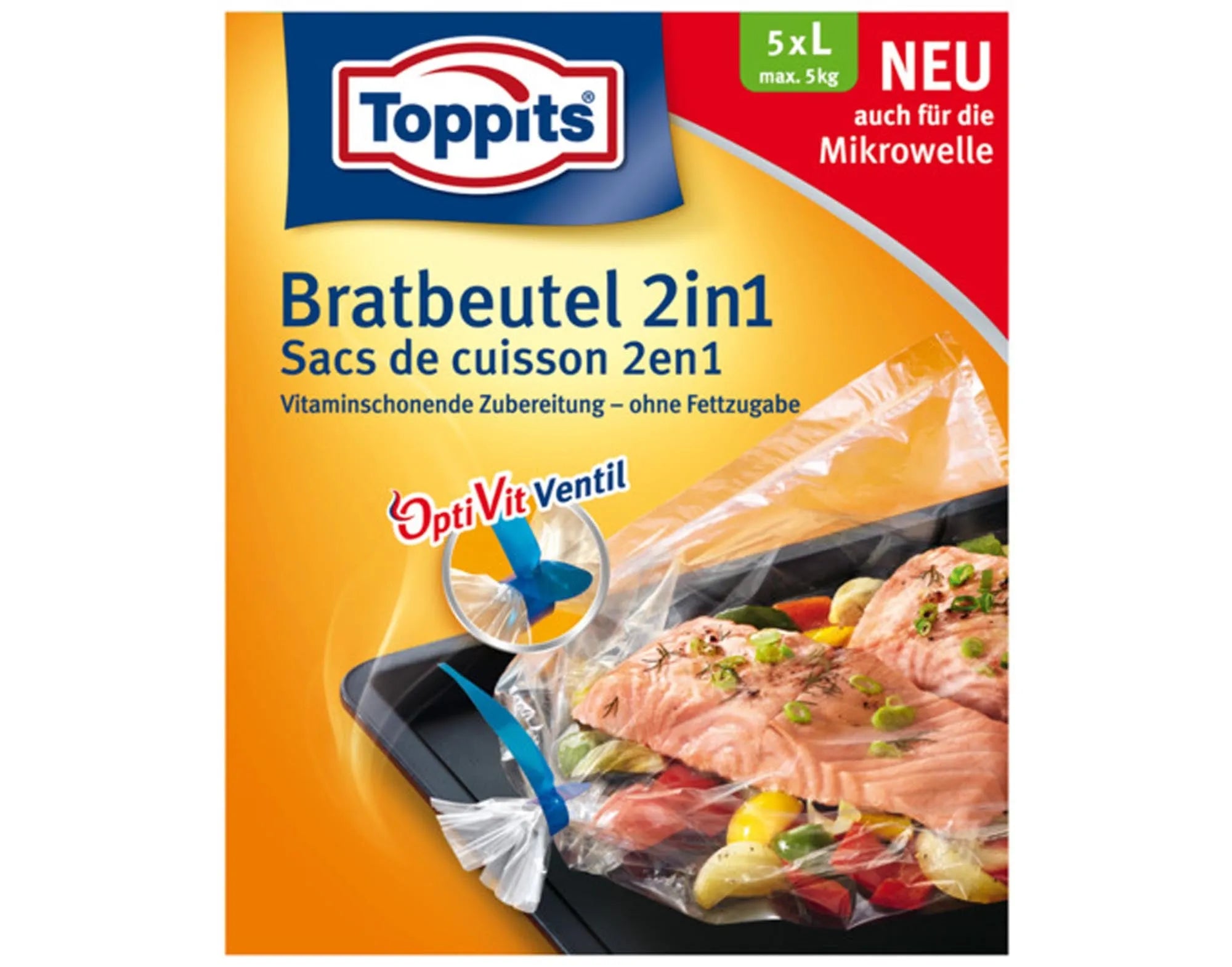 TOPPITS Bratbeutel 2in1: Gesundes Braten & Dämpfen von Fleisch, Fisch & Gemüse. Hitzebeständig bis 200°C, antihaftend & hygienisch.