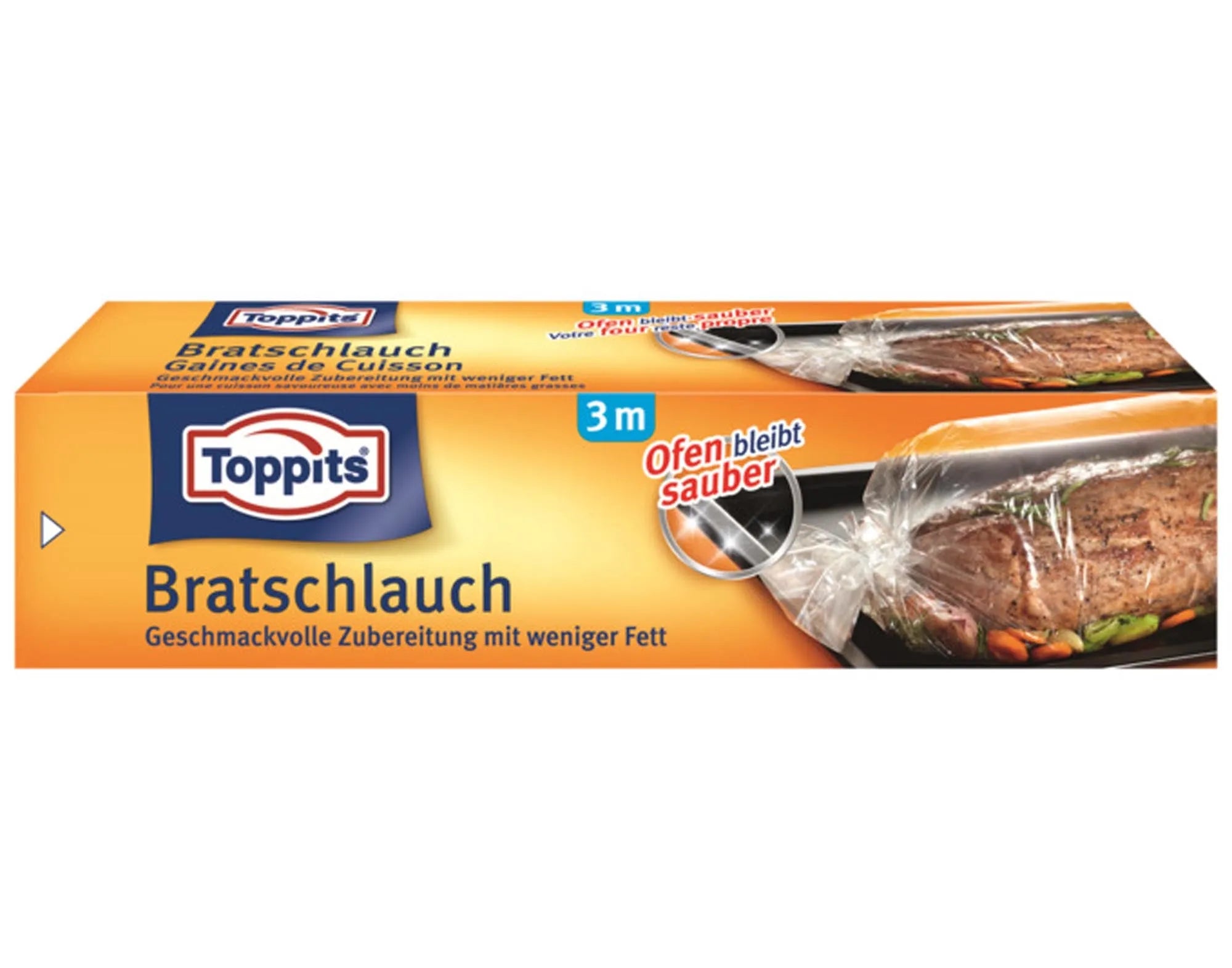 TOPPITS Bratschlauch 3 m: Hitzebeständig bis 200 °C, ideal für saftiges Fleisch, Fisch & Gemüse. Einfach anpassbar, hält Aromen & Saft.