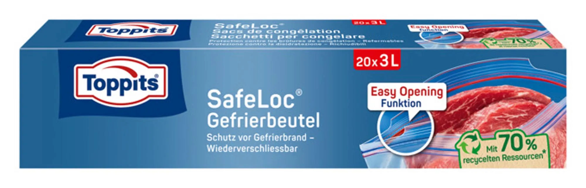 Gefrierbeutel Safe Loc 3 l von TOPPITS: BPA-frei, luftdicht, ideal für Lebensmittelaufbewahrung und Barzubehör. Perfekt gegen Gefrierbrand.