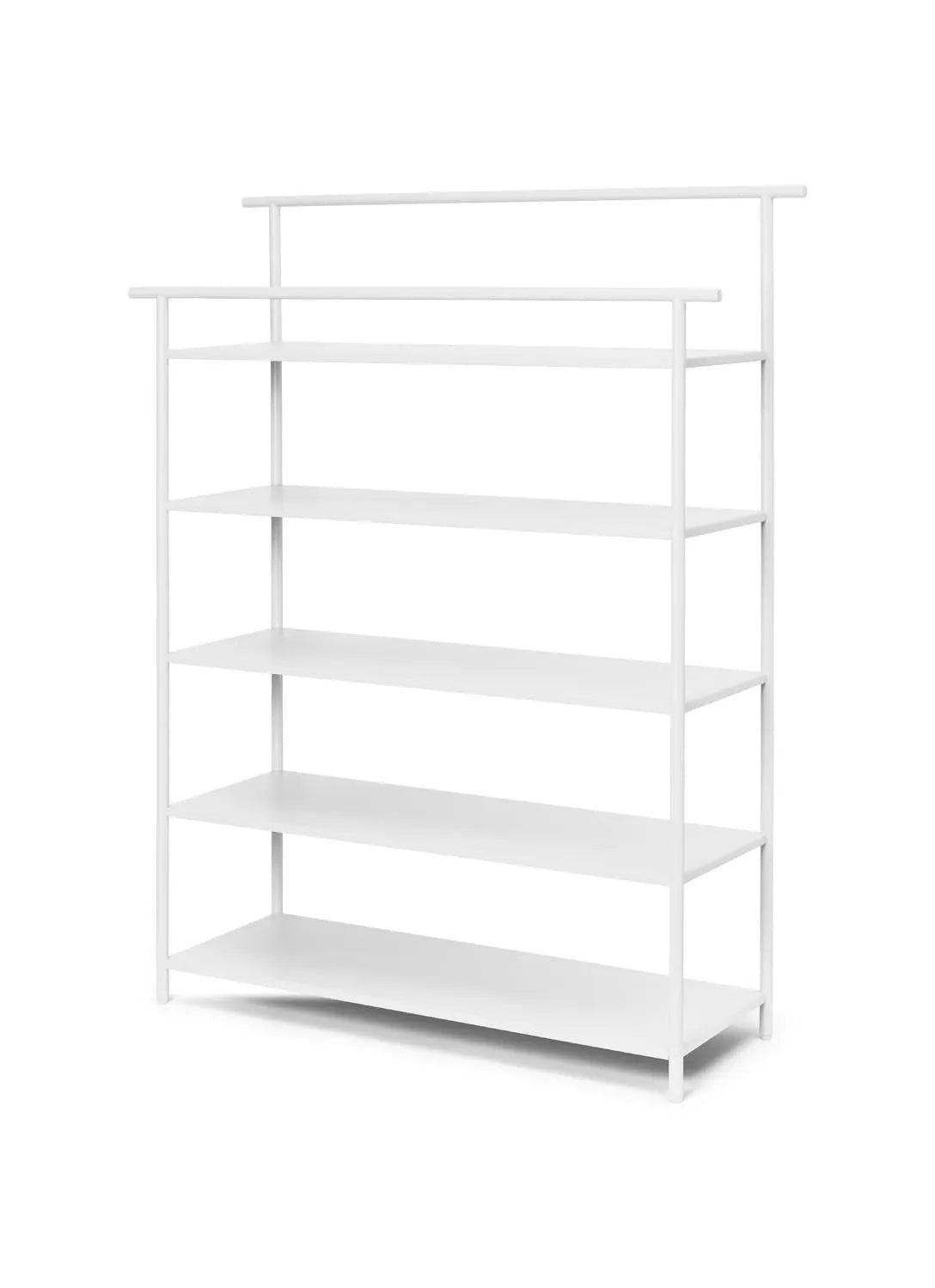 Elegantes Dora Rack von Ferm Living: Pulverbeschichtetes Eisen, 5 Regalböden, minimalistisch, langlebig, ideal für Flur & Eingangsbereich.