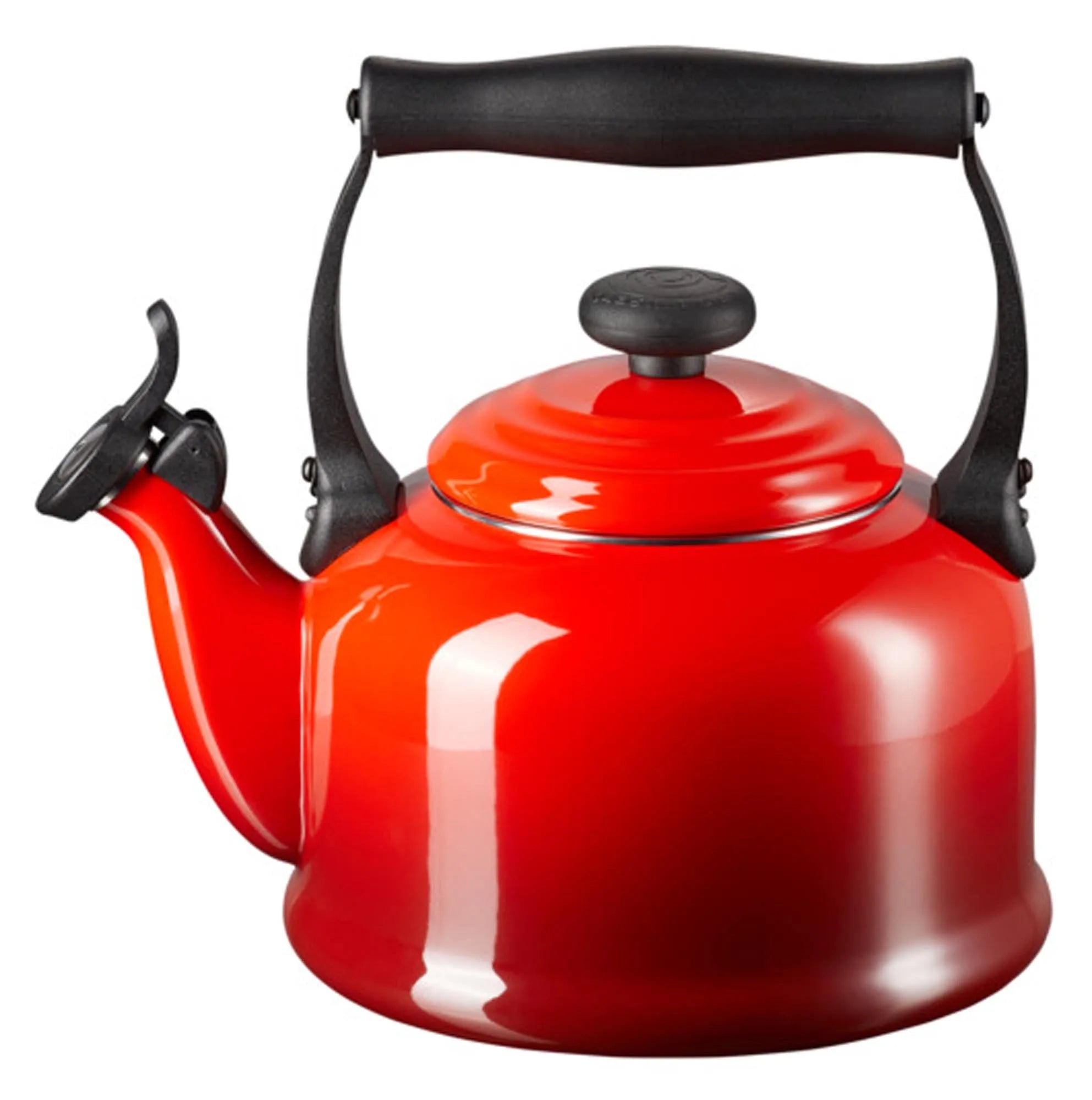 Eleganter LE CREUSET Wasserkessel aus emailliertem Gusseisen, ideal für Tee und Kaffee, in vielen Farben erhältlich.