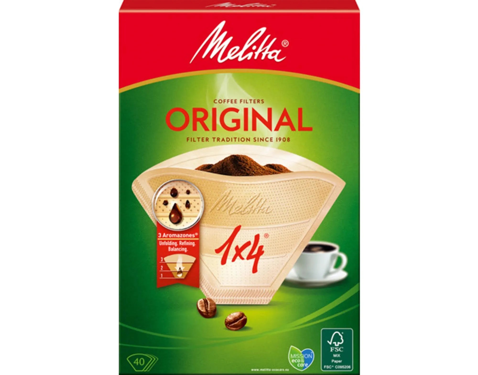 MELITTA Filtertüten 1x4: 40 Stück, reissfest, chlorfrei, für aromatischen Kaffee & Tee. Umweltfreundlich & praktisch.