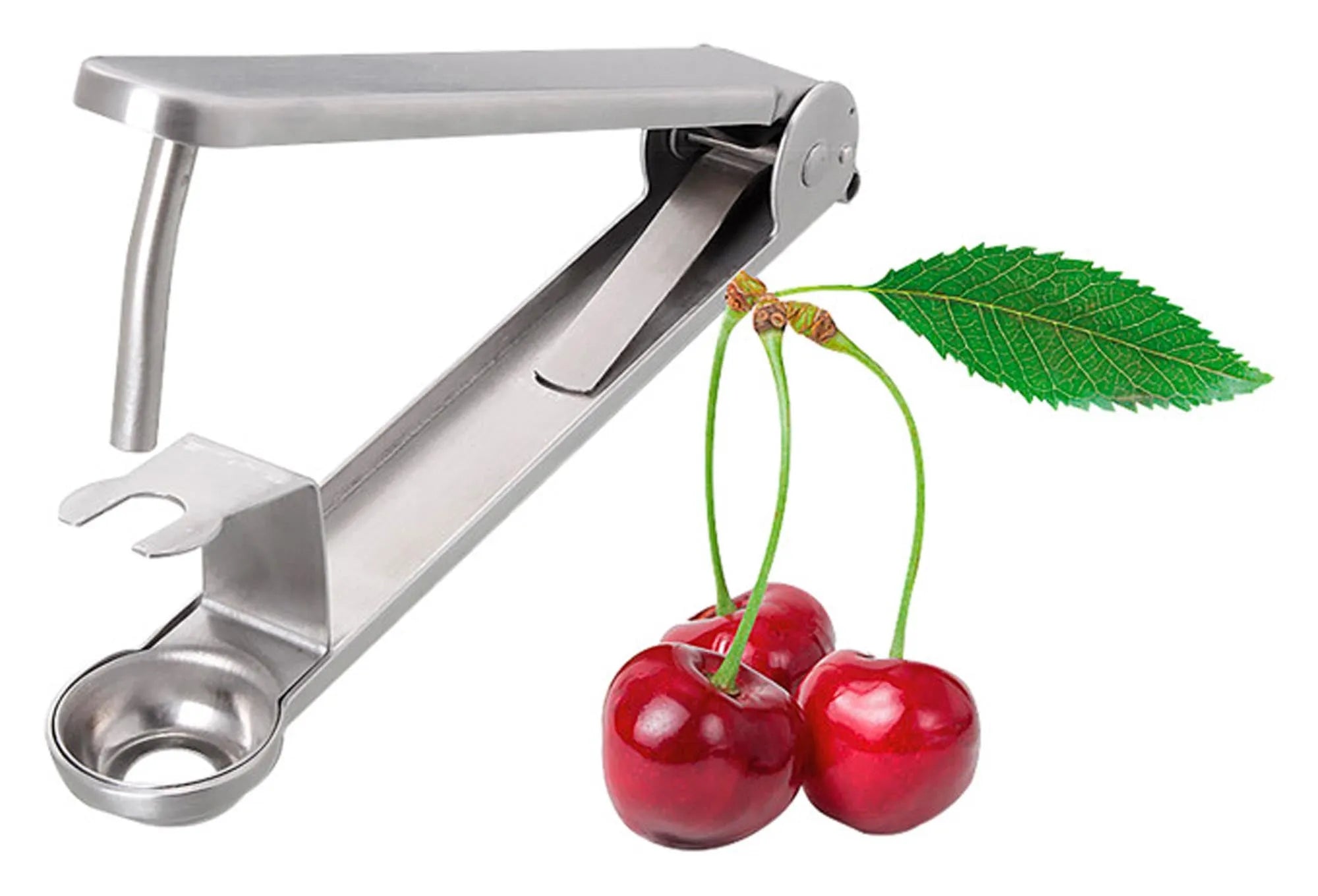 Eleganter Kirschenentsteiner aus rostfreiem Inox, 15 cm, für müheloses Entsteinen. Ideal für Hobbyköche und Gastronomie.