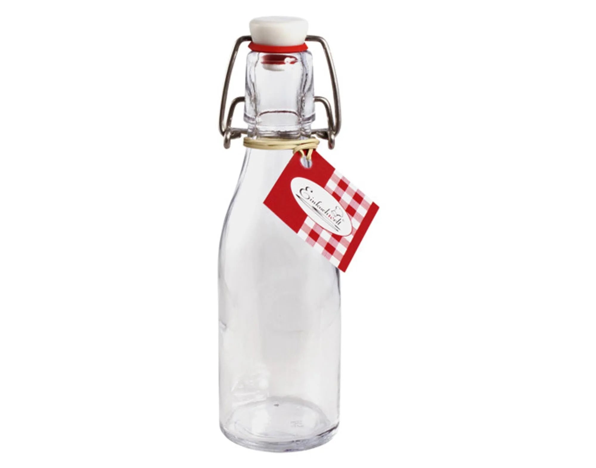 Stilvolle 200 ml Bügelflasche aus bruchsicherem Glas, ideal für Säfte, Limonaden und Marmeladen. Luftdichter Bügelverschluss.