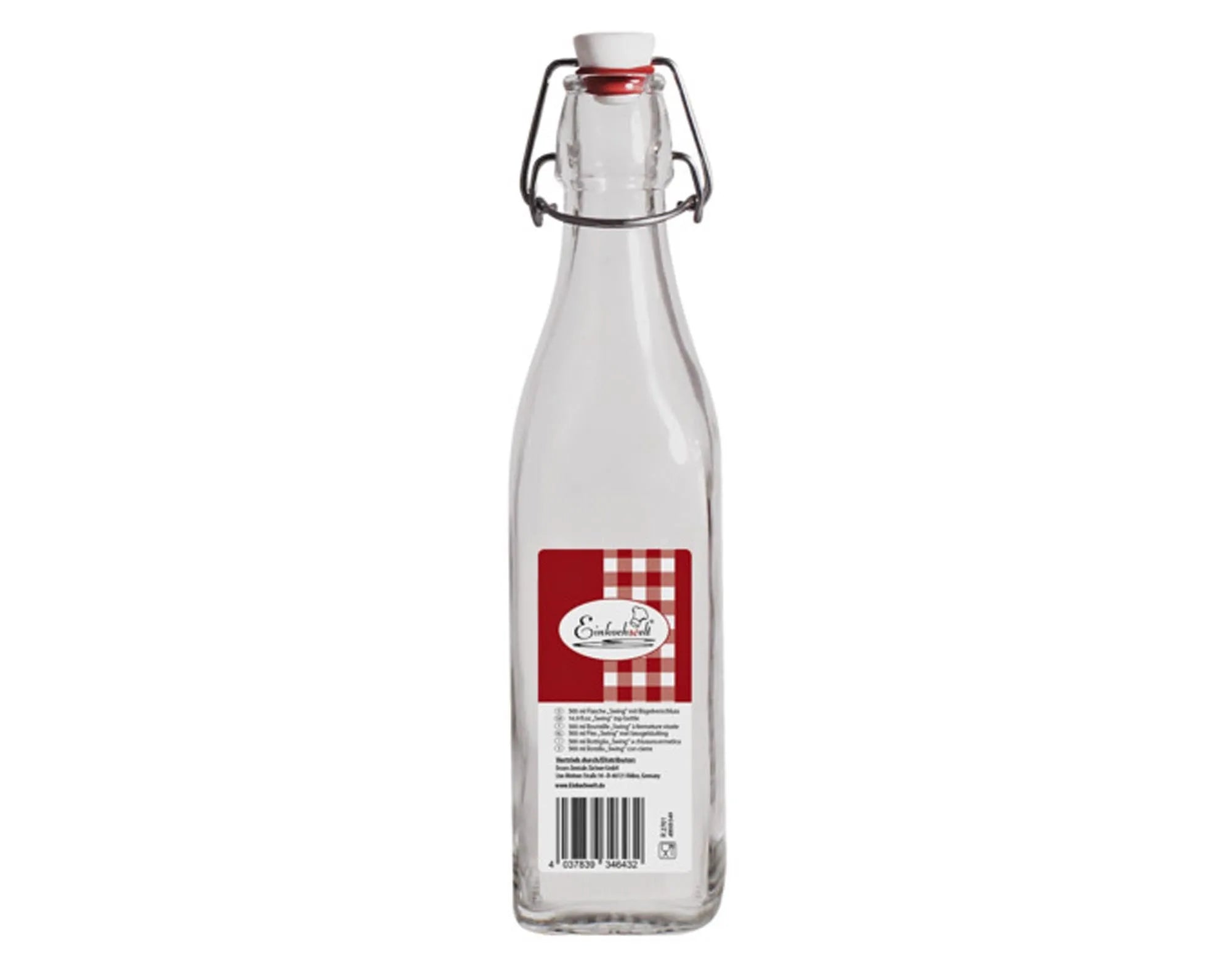 Stilvolle 500 ml Bügelflasche aus bruchsicherem Glas mit luftdichtem Bügelverschluss, ideal für Getränke und mehr.