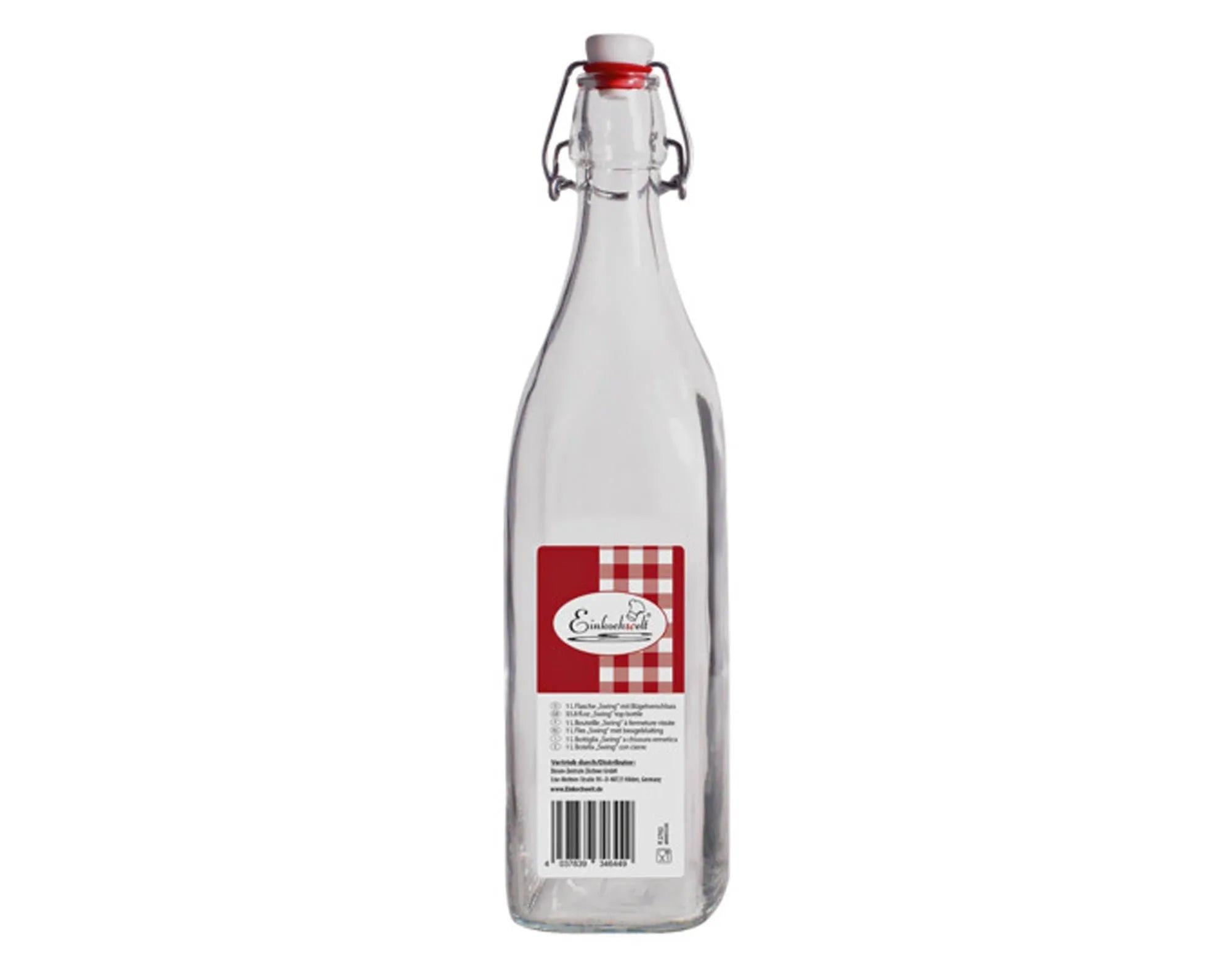 Stilvolle 1000 ml Bügelflasche aus bruchsicherem Glas, luftdicht, geschmacksneutral, ideal für Getränke, spülmaschinenfest.