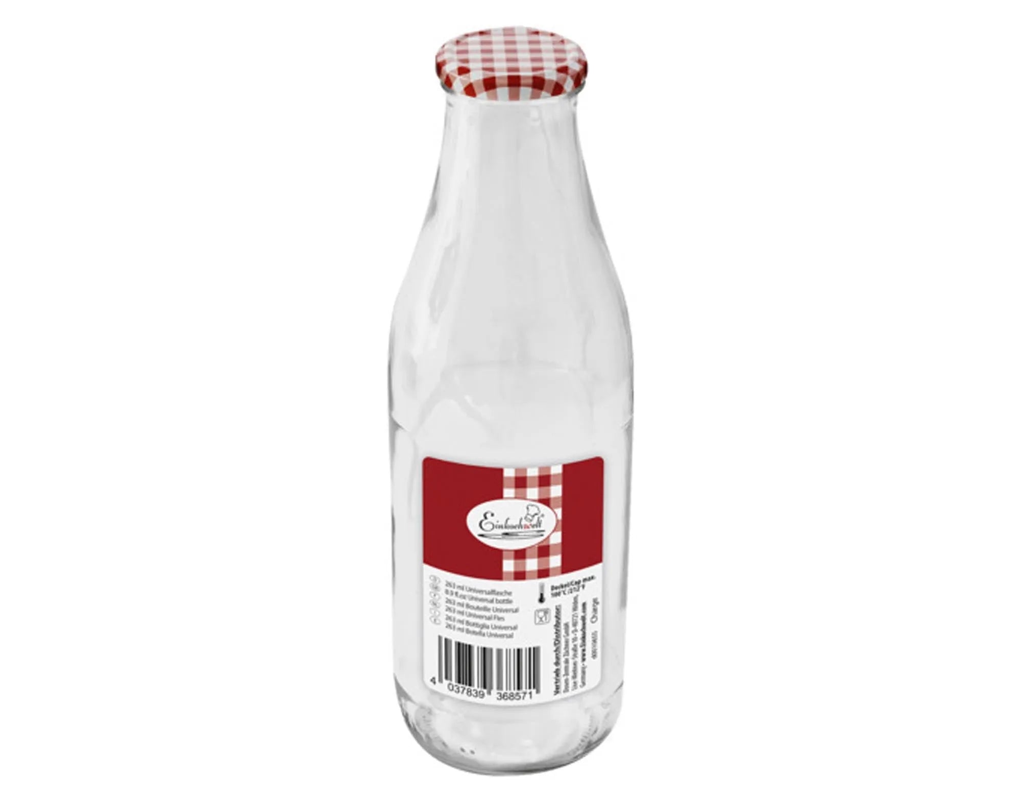 263 ml Glasflasche mit Schraubverschluss, karriert, rustikales Design, ideal für Säfte, Limonaden, langlebig und umweltfreundlich.