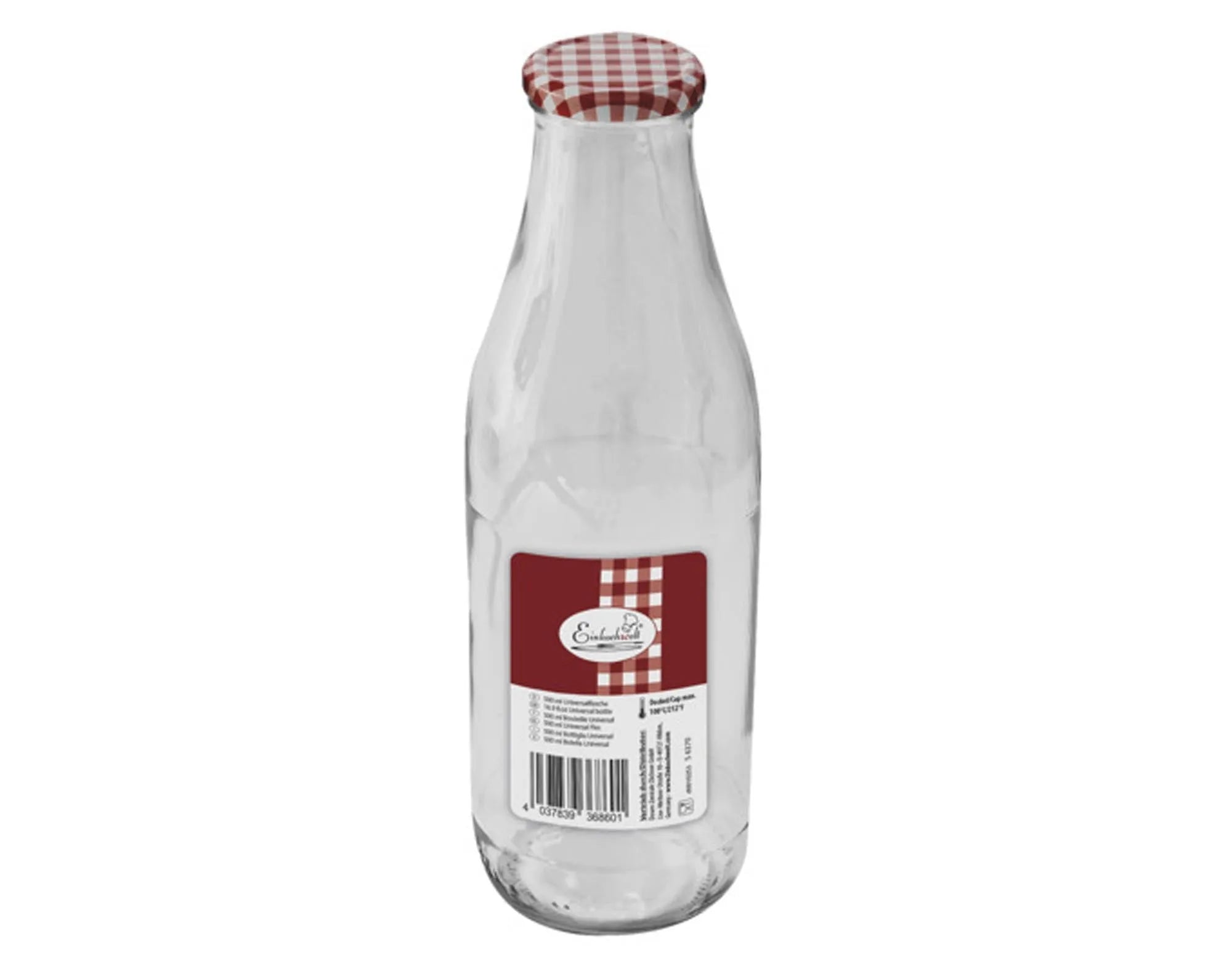 Elegante 500 ml Glasflasche mit karriertem Design, Schraubverschluss, ideal für Säfte, umweltfreundlich und spülmaschinenfest.