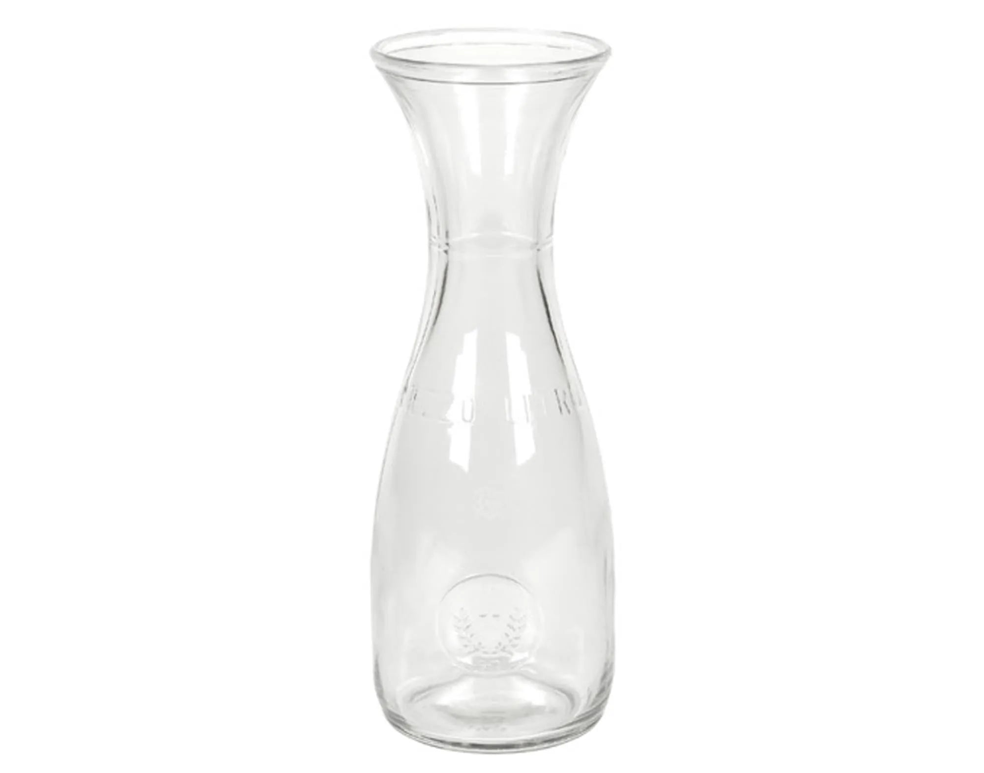 Elegante 1L Karaffe von BORMIOLI ROCCO, geeicht, aus klarem Glas, spülmaschinenfest, ideal für Wasser, Saft, Wein. Zeitloses Design.