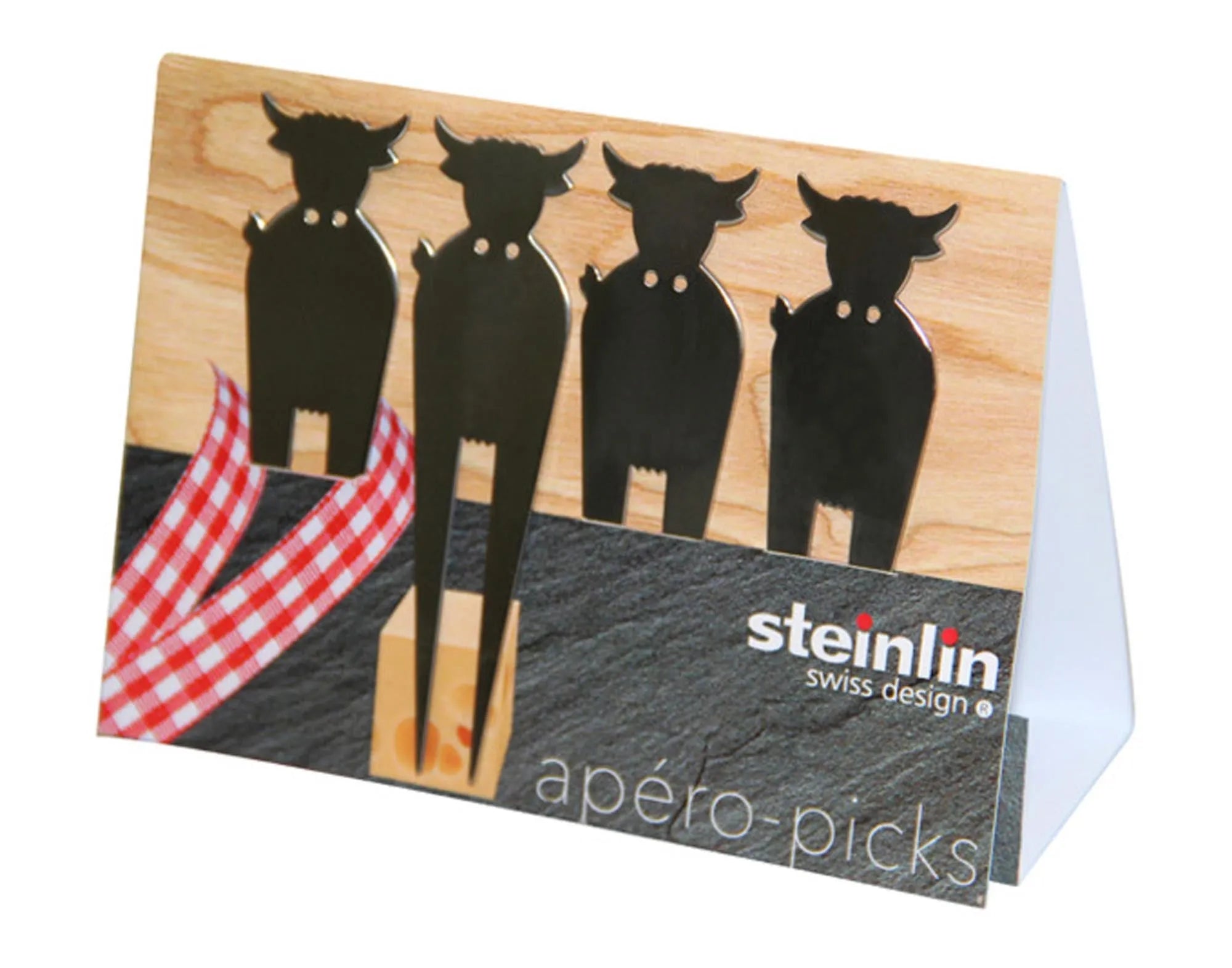 Elegante Apéropicks aus Edelstahl mit verspieltem Kuh-Design, ideal für Fingerfood und Partys. Langlebig und spülmaschinenfest.