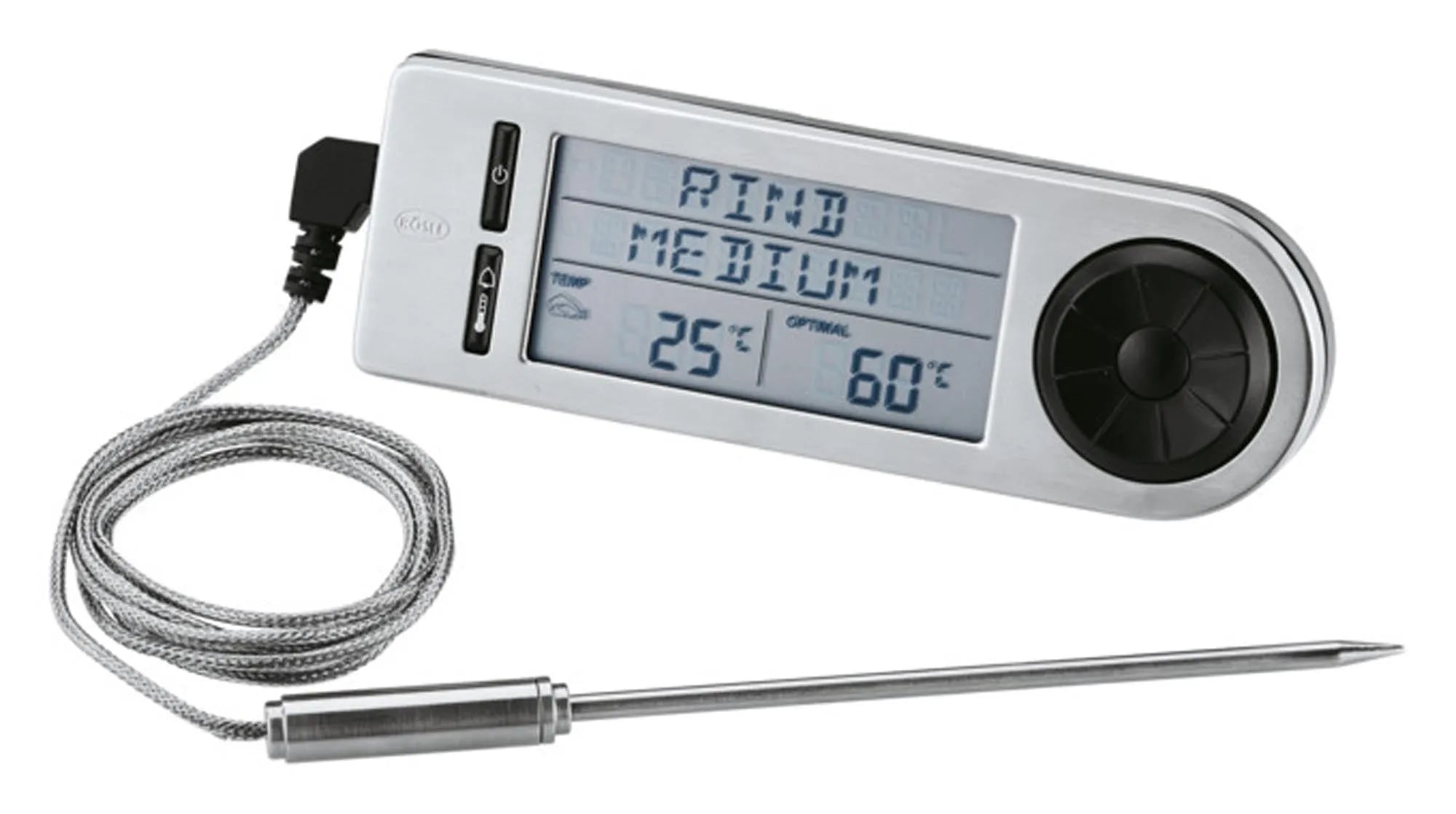 Digitales RÖSLE Bratenthermometer: Präzise Temperaturüberwachung, Edelstahl, ergonomisch, ideal für Fleisch und Grillgerichte.