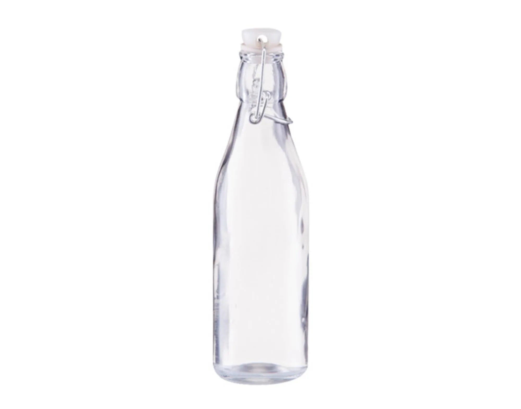 Stilvolle 250 ml Bügelflasche aus robustem Glas mit luftdichtem Verschluss, ideal für Säfte und Öle. Spülmaschinenfest.