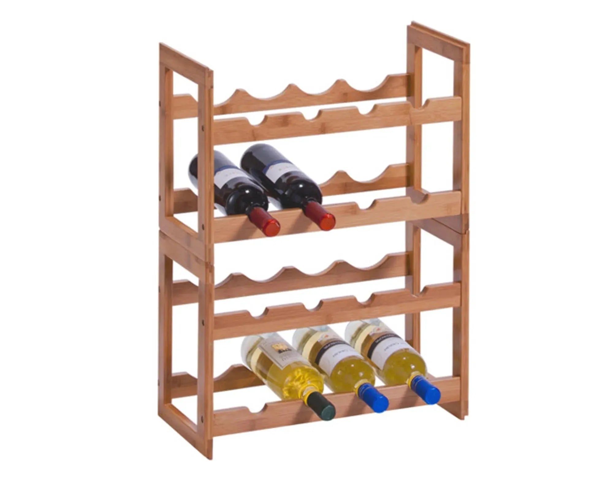 Stapelbares Weinregal aus Bambus, 47x22x32 cm, für 12 Flaschen. Nachhaltig, modern, ideal für Küche oder Weinkeller.