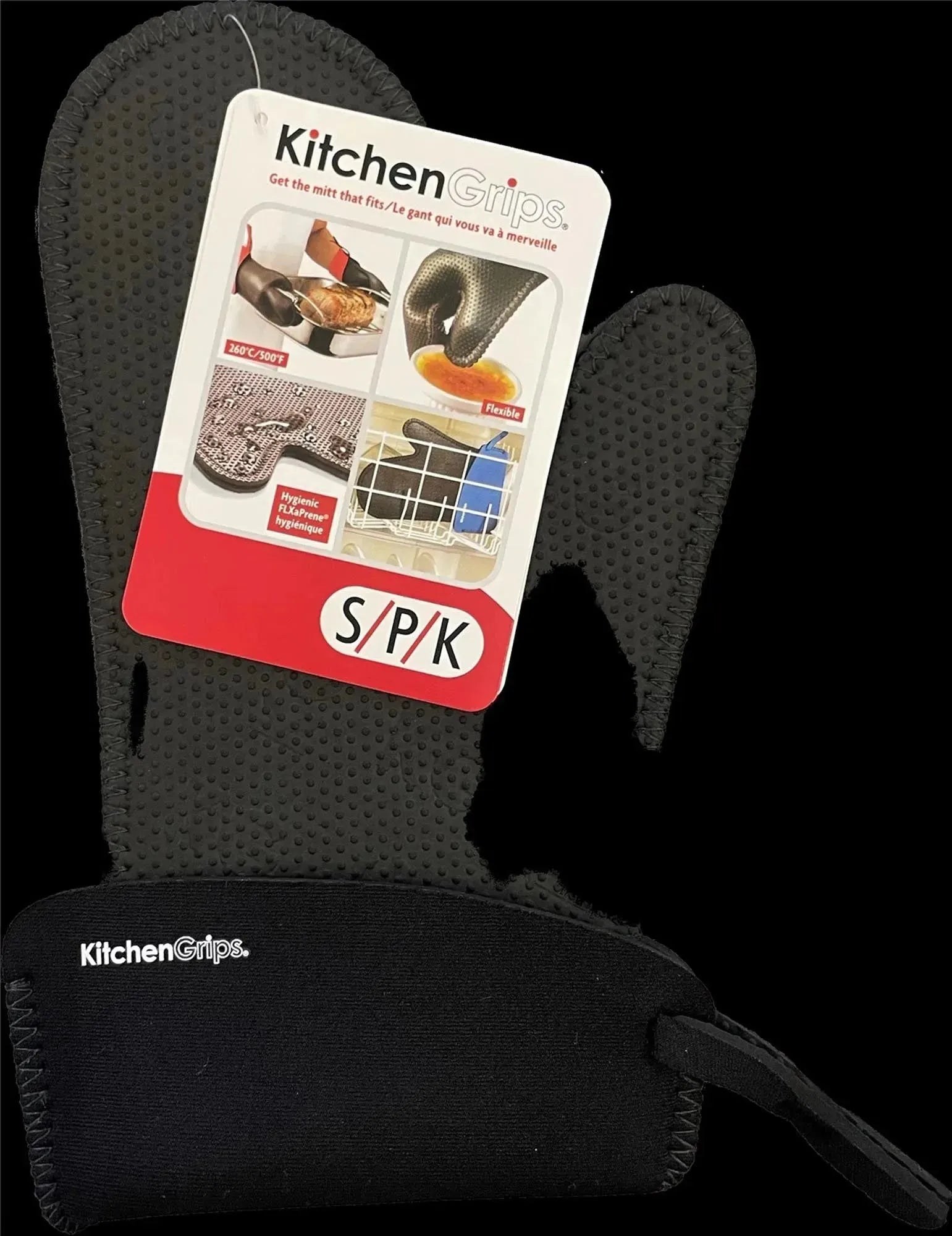 Eleganter, hitzebeständiger Küchenhandschuh von Cuisipro, 27 cm, schwarz, ideal für sicheres Backen und Kochen. Flexaprene & Kevlar.