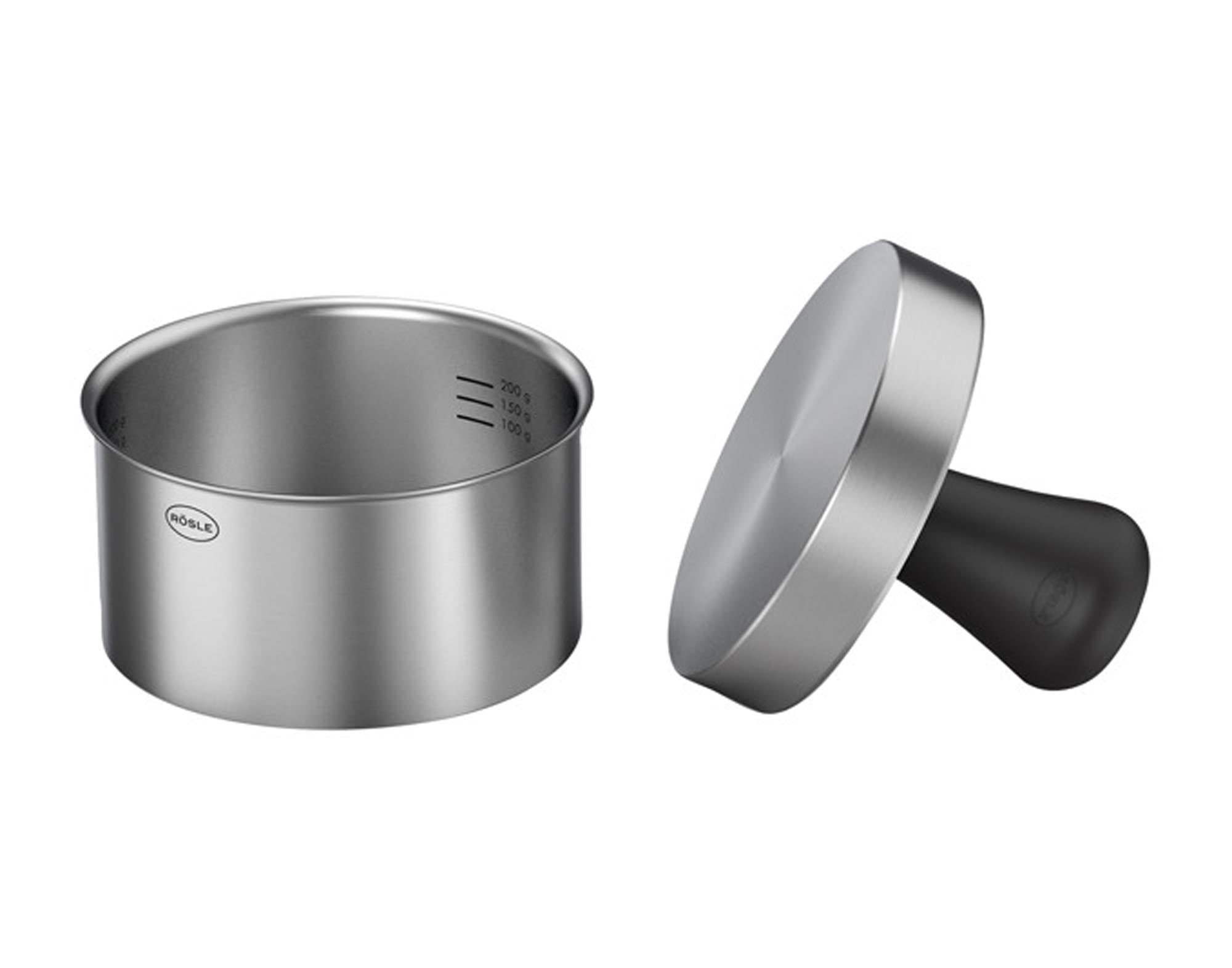 Hamburgerpresse Pro Stempel und Ring Inox ø12 cm in  präsentiert im Onlineshop von KAQTU Design AG. Grillzubehör ist von RÖSLE