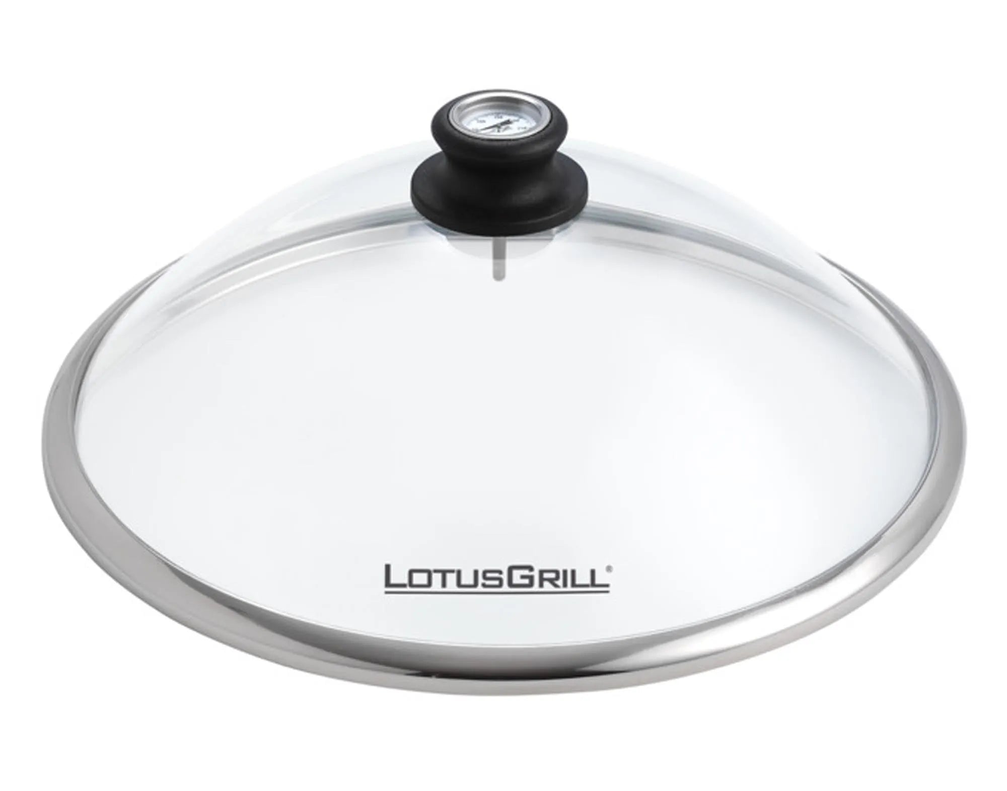 Hitzebeständiger Glasdeckel ø 34 cm von LOTUS GRILL: Perfekte Passform, ergonomisch, langlebig, ideal für saftiges Grillen.