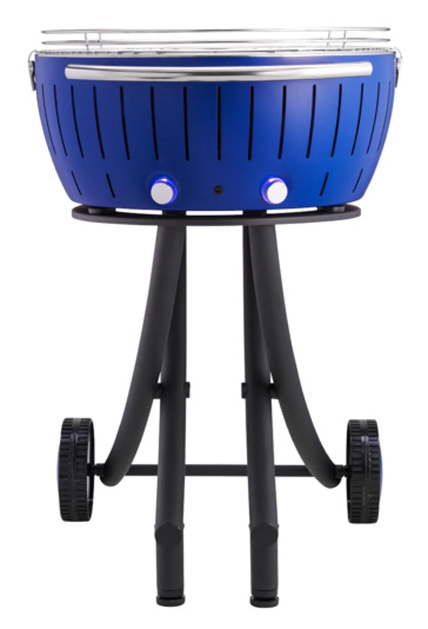 LotusGrill XXL tiefblau: Rauchfreier Holzkohlegrill, schnell einsatzbereit, kompakt für unterwegs, ideal für gesellige Grillabende.