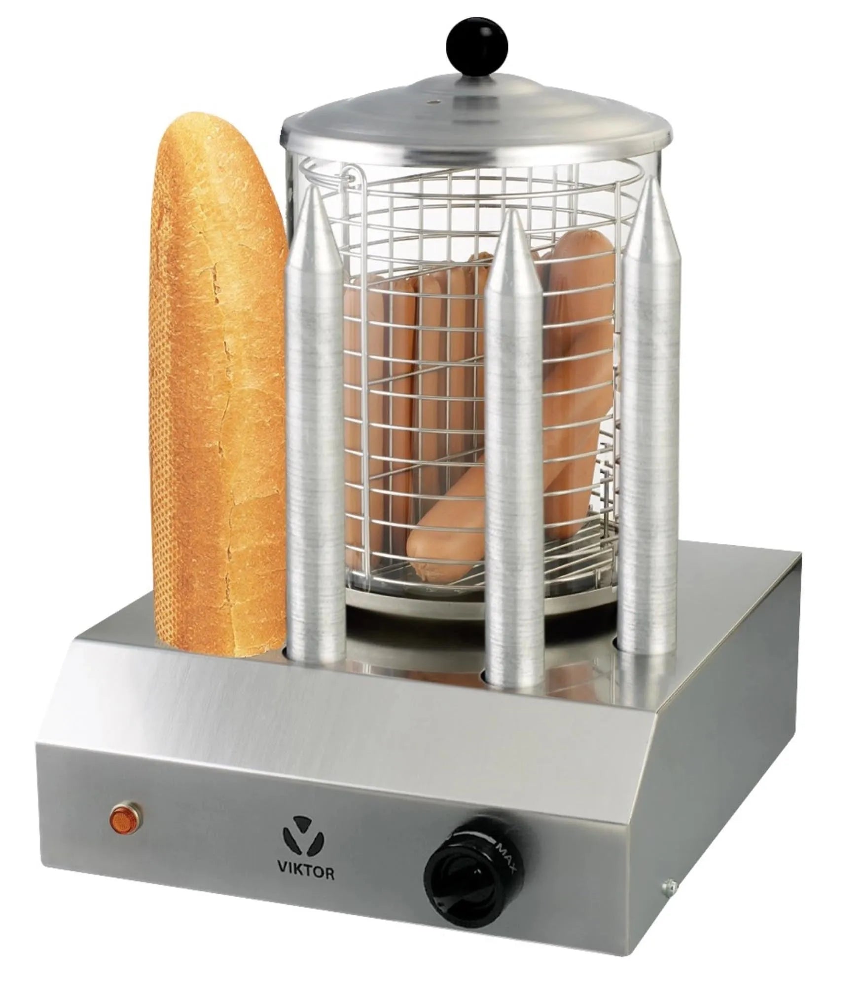 Maison Truffe Hot Dog Maschine: Edelstahl & Glas, 4 Brothalter, einfache Bedienung, perfekte Hot Dogs für jede Gelegenheit.