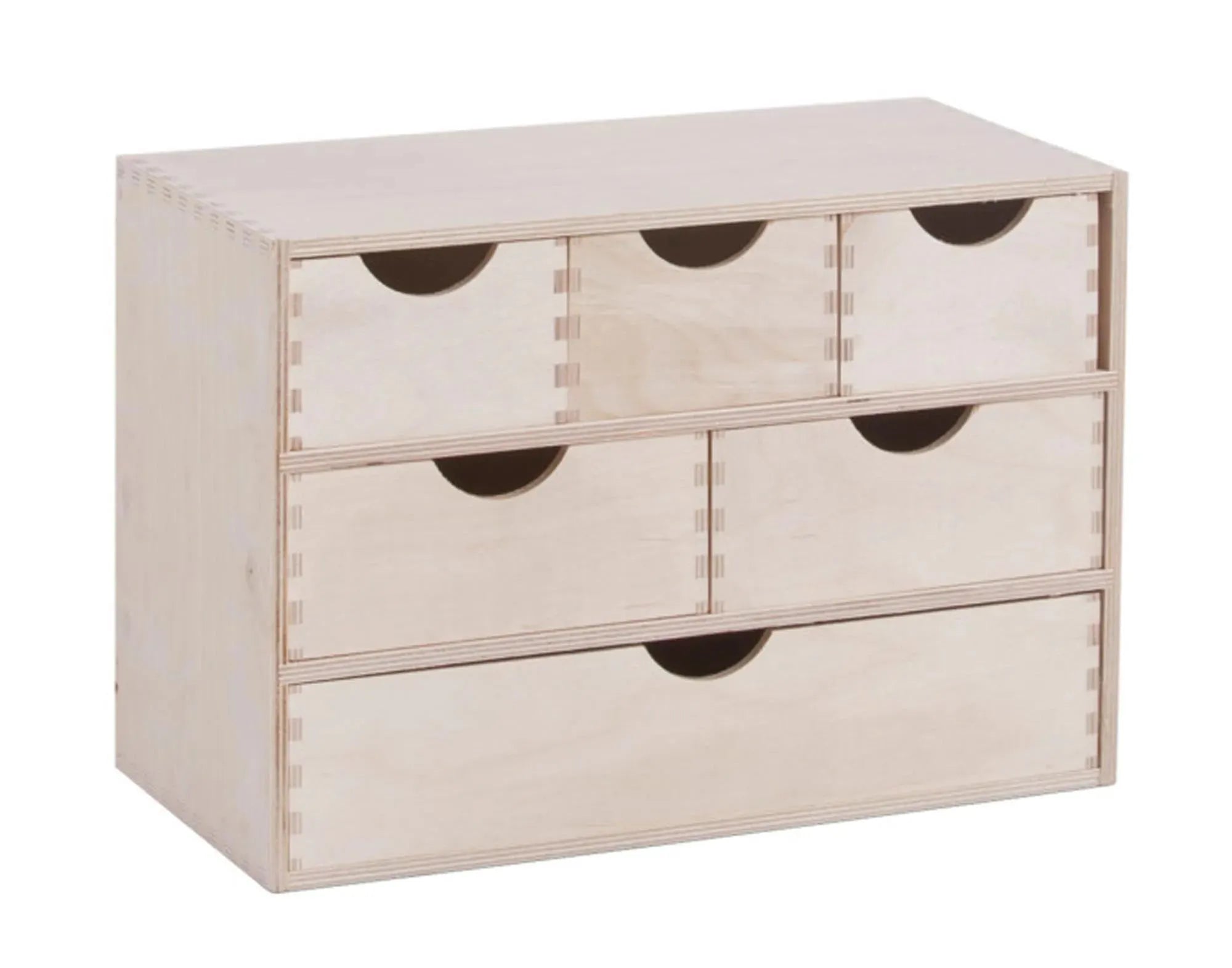 Stilvolle Schubladenbox aus Birkenholz, 6 geräumige Schubladen, 40x20x28 cm, ideal für Büro, Schmuck & Bastelbedarf.