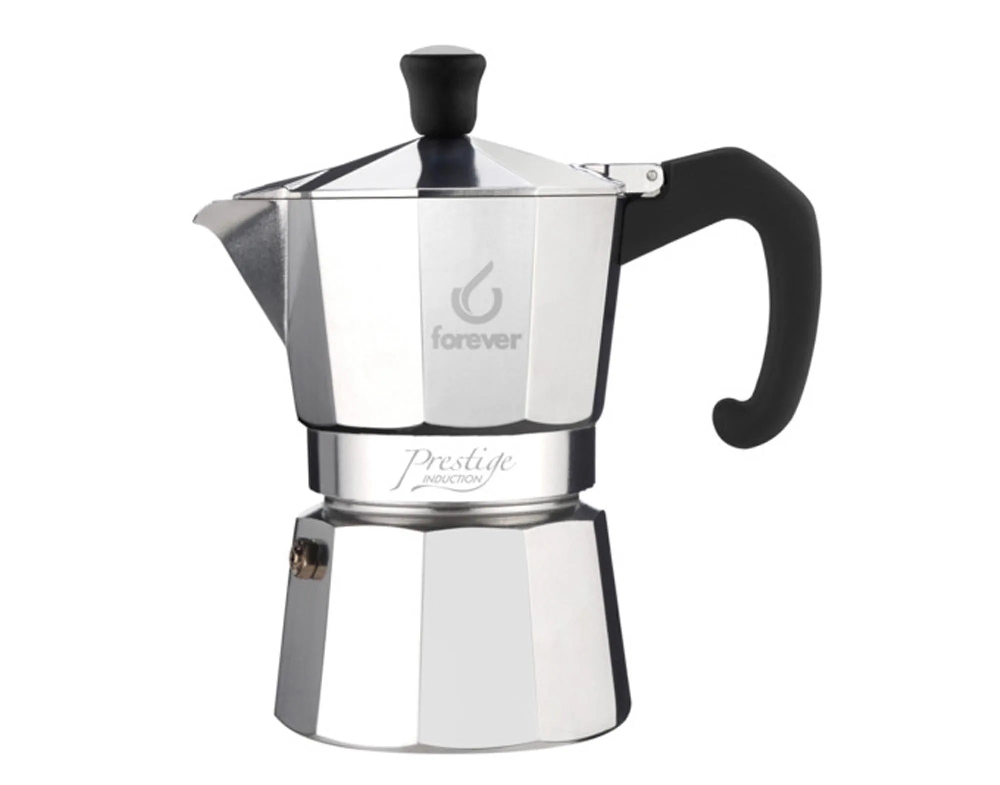 Eleganter Moka Prestige Induktion von FOREVER: 9 Tassen, Edelstahl, induktionsgeeignet, langlebig, stilvoll, für Kaffeeliebhaber.