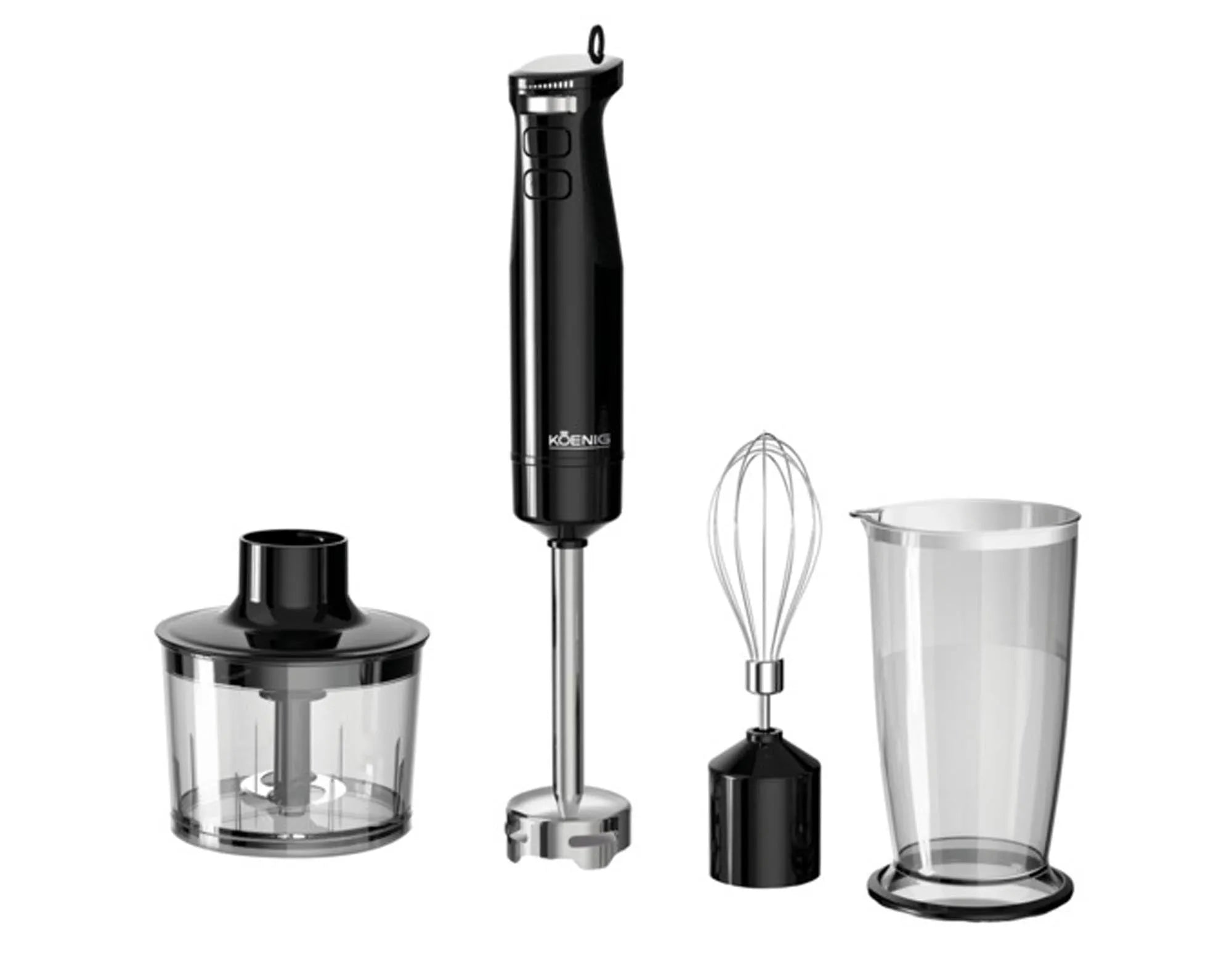 Elegantes KOENIG Stabmixer Set: Leistungsstark, vielseitig, ergonomisch, spülmaschinenfest. Perfekt für Suppen, Saucen, Smoothies.