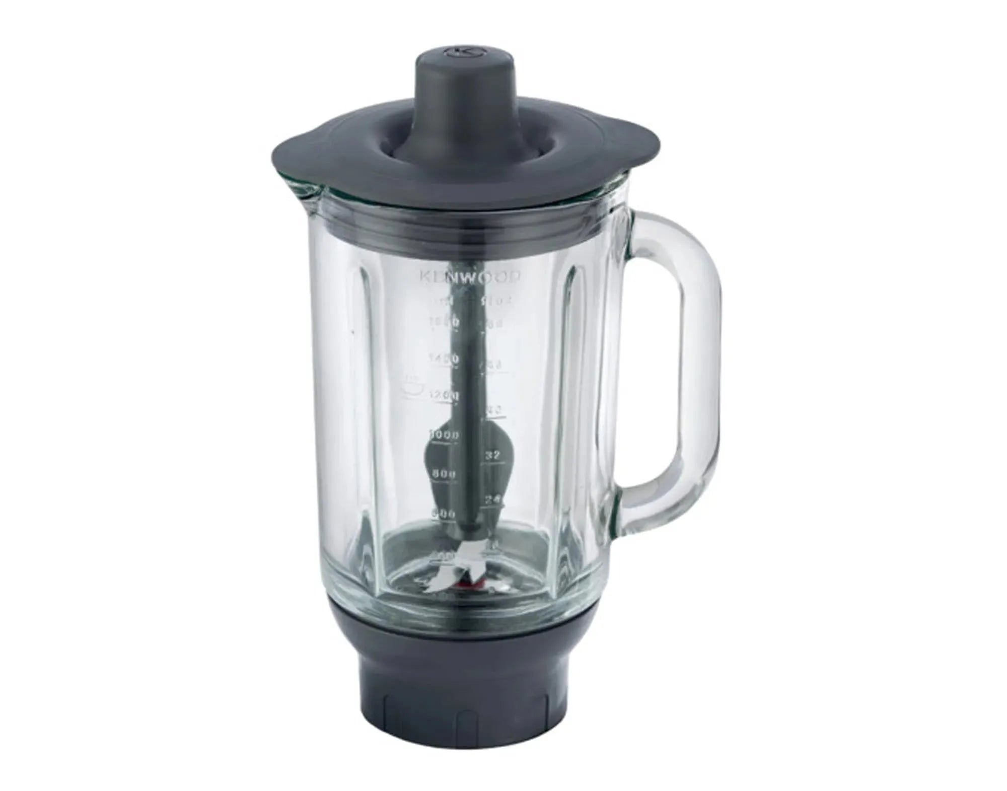 Das KENWOOD Mixerglas Major und Chef: 1,6L bruchsicheres Glas, hitzebeständig, präzise Skala, ergonomischer Griff, spülmaschinenfest.