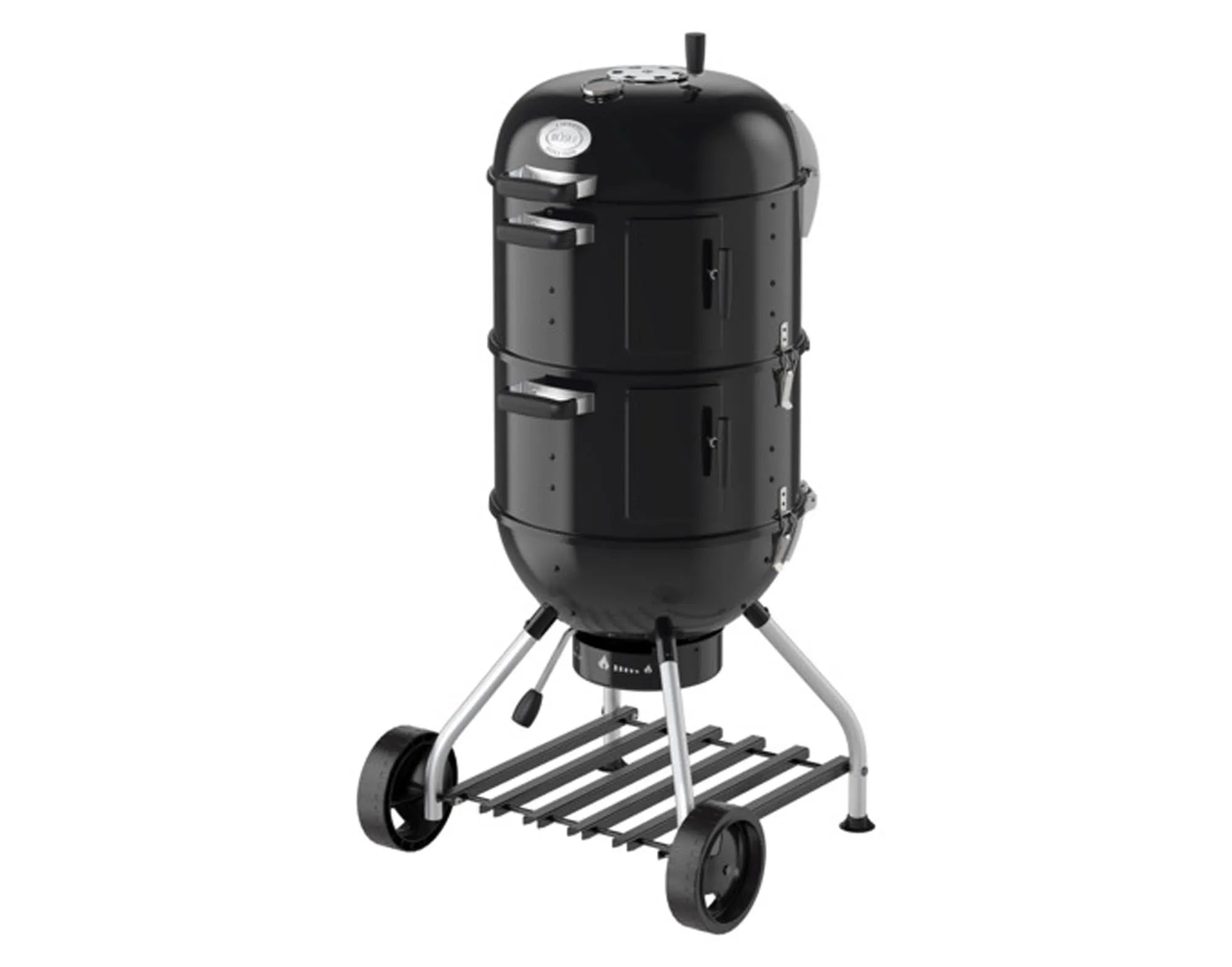 Der RÖSLE Smoker No.1 F50-S: 50cm Grillfläche, präzise Temperaturkontrolle, robustes Design, leicht zu reinigen, stilvoll für Garten.