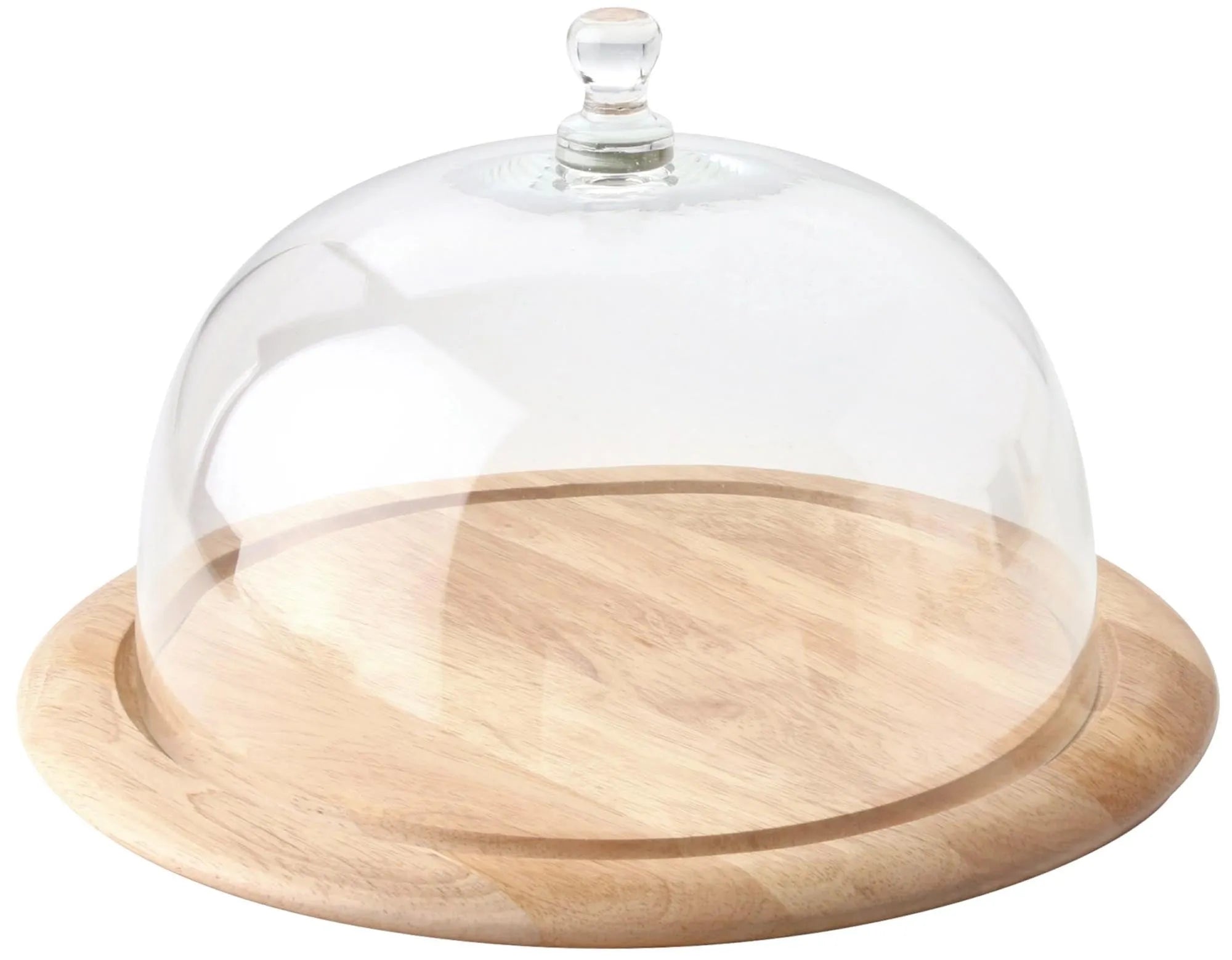 Stilvolle Gummibaum Käseglocke von Continenta: 33x19,5 cm, ideal für Käse, Wurst & Obst. Hochwertiges Holz & Glas, vielseitig & elegant.