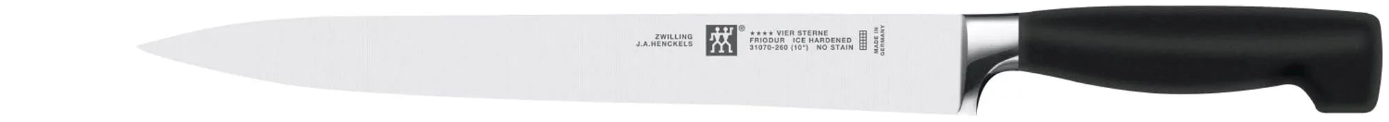 Das Zwilling Four Star Schinkenmesser 260 mm: Präzision, Qualität, rostfreier Stahl, ergonomisch, scharf, langlebig, pflegeleicht.