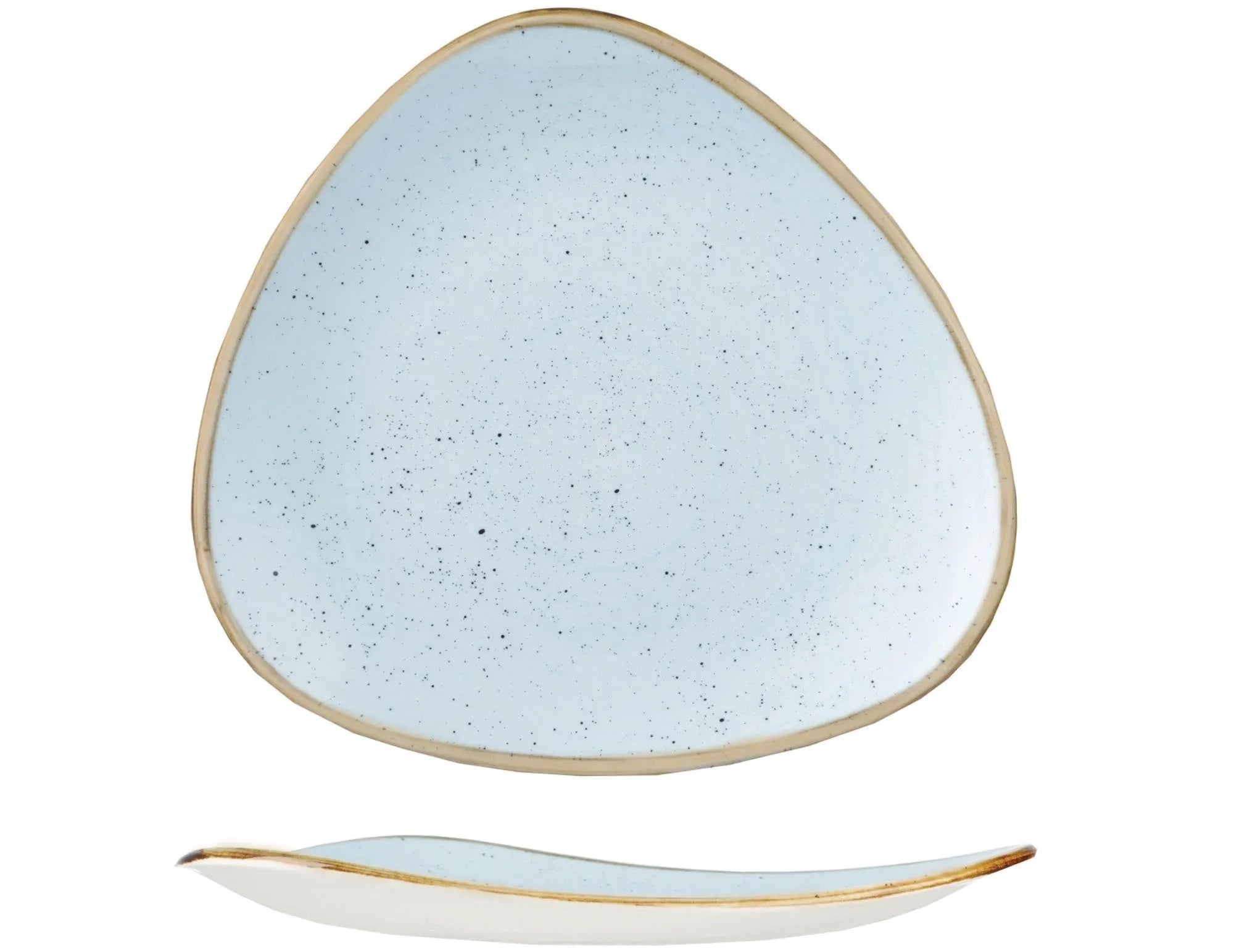 Der Stonecast Duck Egg Blue Triangel Teller von Churchill vereint handbemalte Eleganz und langlebiges Porzellan in einem stilvollen Design.