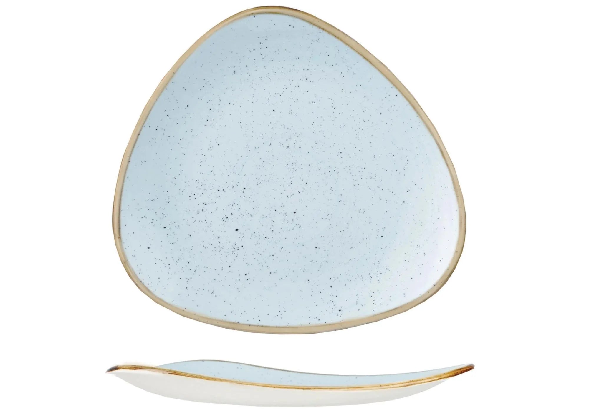 Eleganter, dreieckiger Teller aus langlebigem Porzellan in beruhigendem Duck Egg Blue, ideal für stilvolle Präsentationen.