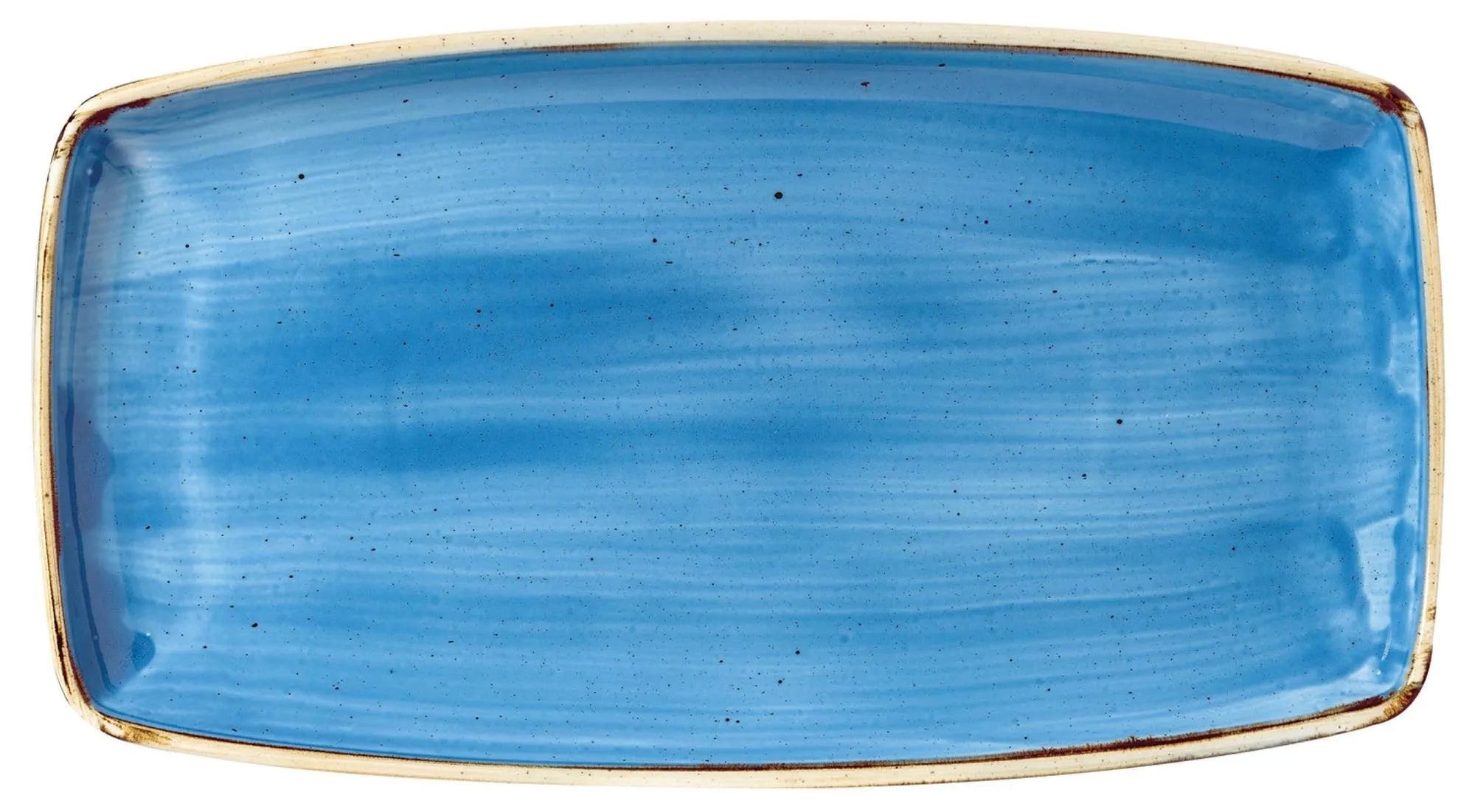 Elegante, robuste Porzellanplatte in Steinblau (35x18,5 cm) von Churchill. Ideal für Vorspeisen, Beilagen, Desserts.