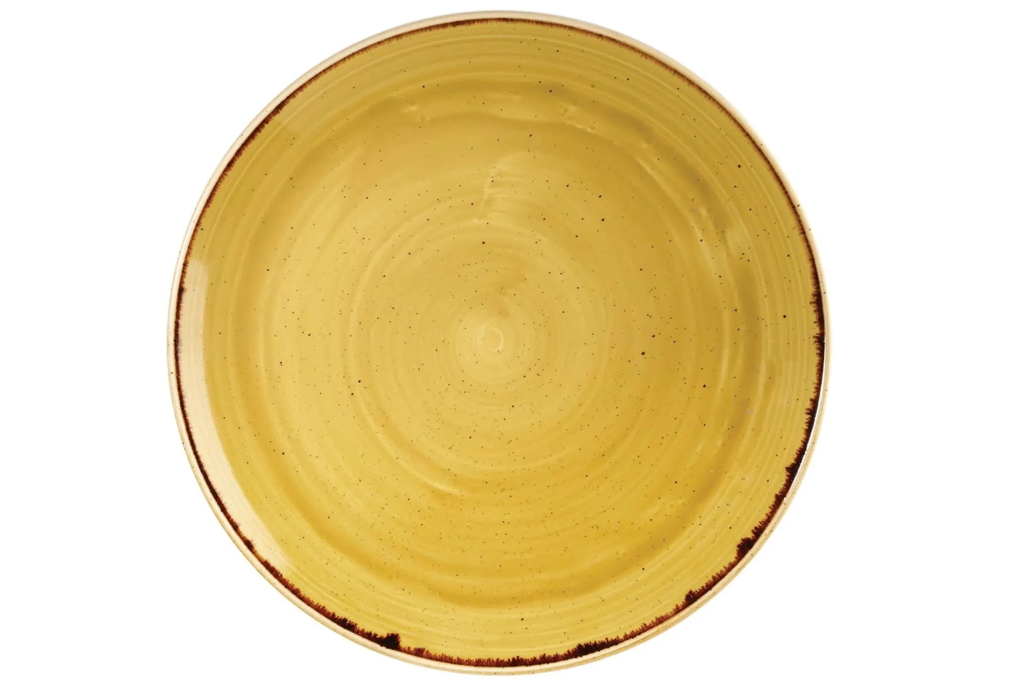 Der Stonecast Mustard Yellow Coupe Teller von Churchill, 28,8 cm, besticht durch senfgelbe Eleganz, langlebiges Porzellan und einzigartiges Design.