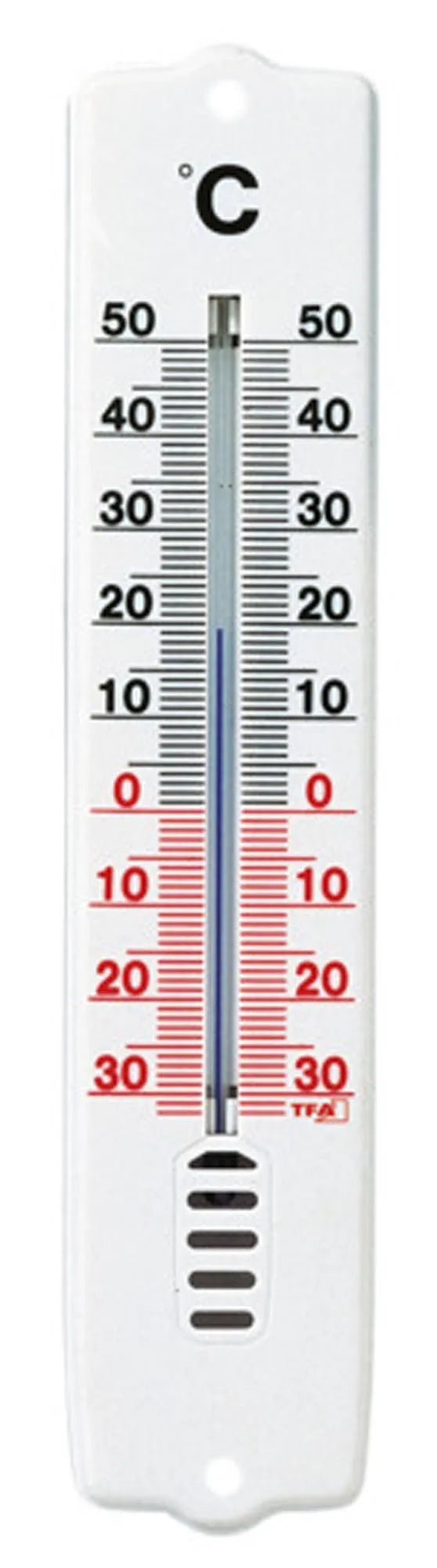 Robustes Innen-Aussenthermometer von TFA, 20,7 cm, aus Kunststoff, misst präzise von -30 °C bis +50 °C, ideal für drinnen und draussen.