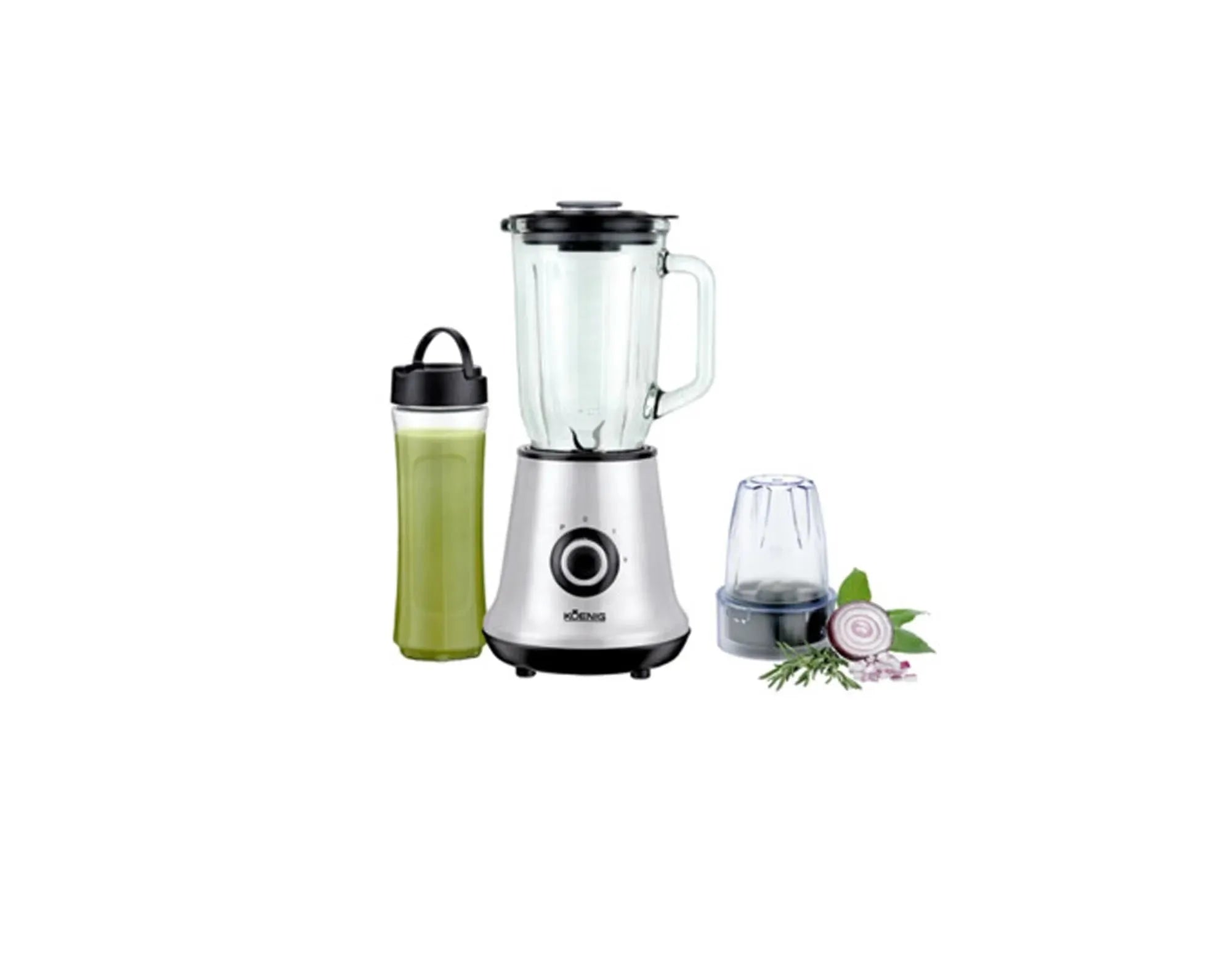 Eleganter KOENIG Standmixer: 1000W, 1,5L Glas, 6-fach Edelstahlmesser, 2 Geschwindigkeiten, rutschfest, ideal für Smoothies & Suppen.