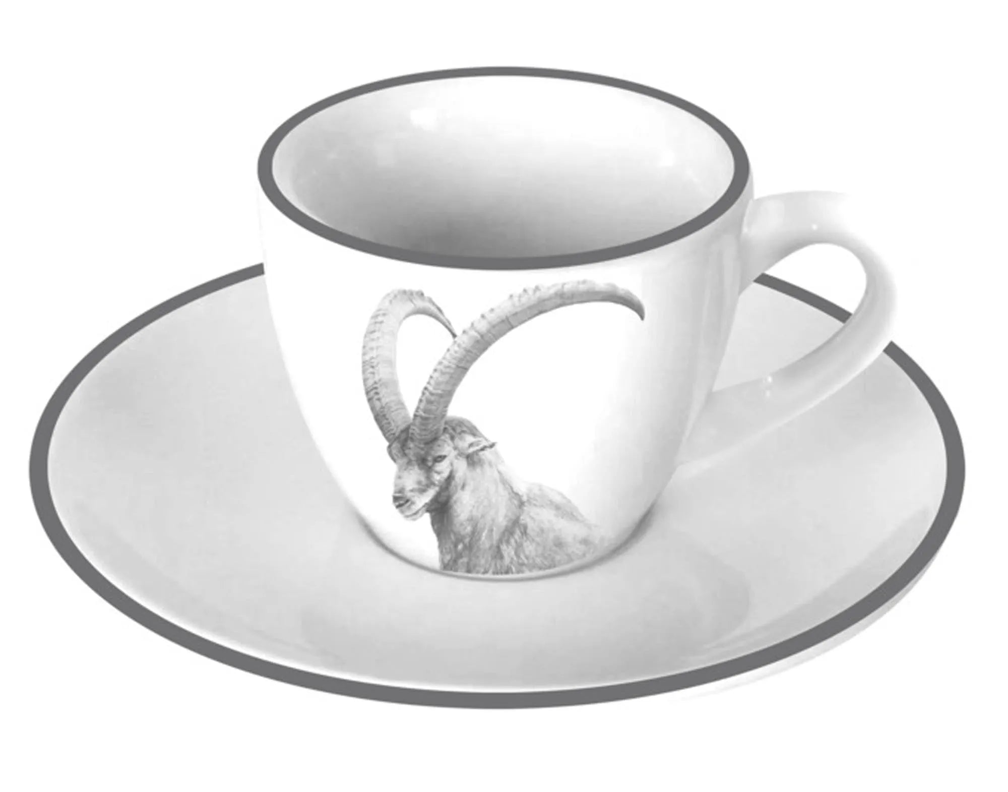 Elegante Espressotasse aus Porzellan mit Steinbock-Design, 0.08 l, spülmaschinenfest, ideal für Kaffeeliebhaber.