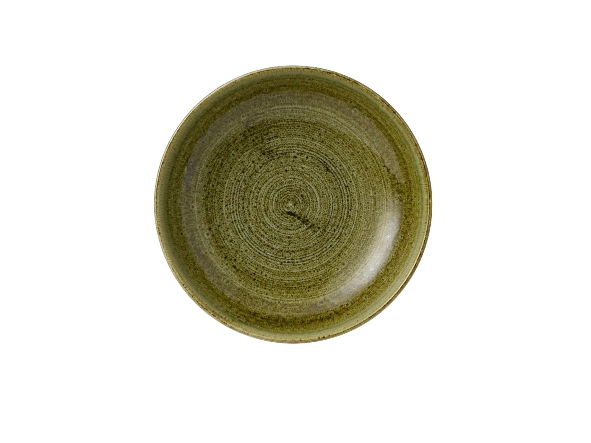 Eleganter, tiefer Porzellanteller (24,8 cm) in Olive von Churchill, ideal für Suppen und Eintöpfe, robust und pflegeleicht.