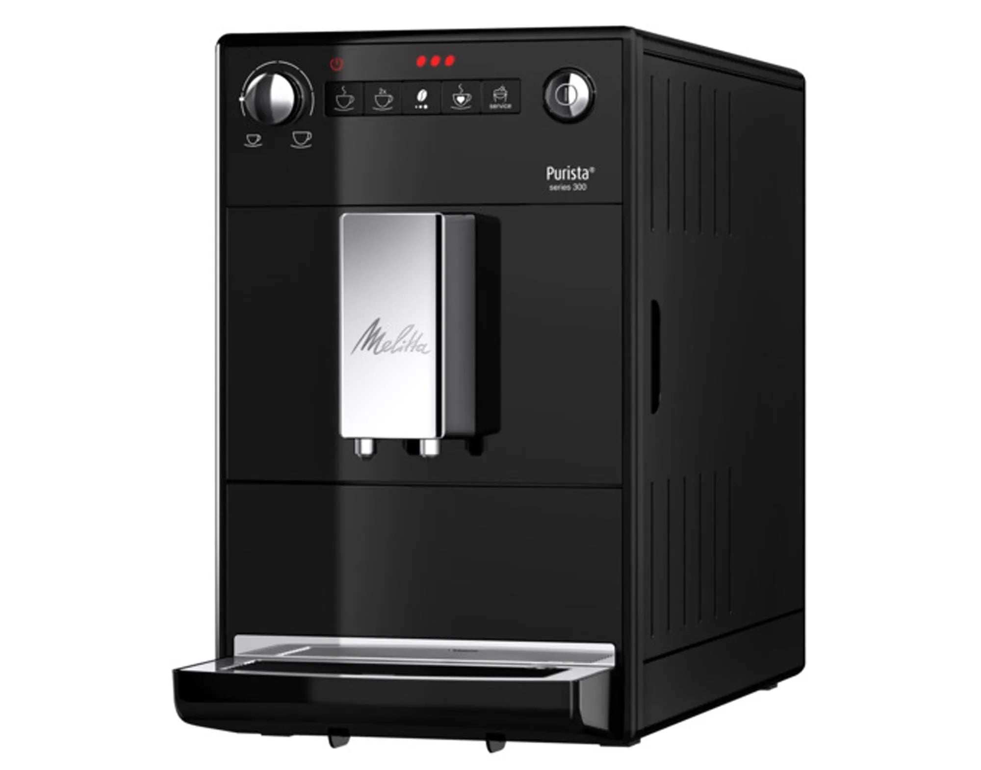 Eleganter Melitta Purista 300: Kompakter Espressoautomat mit Edelstahl, Aroma-Extraction-System und Touch-Display für perfekten Kaffeegenuss.