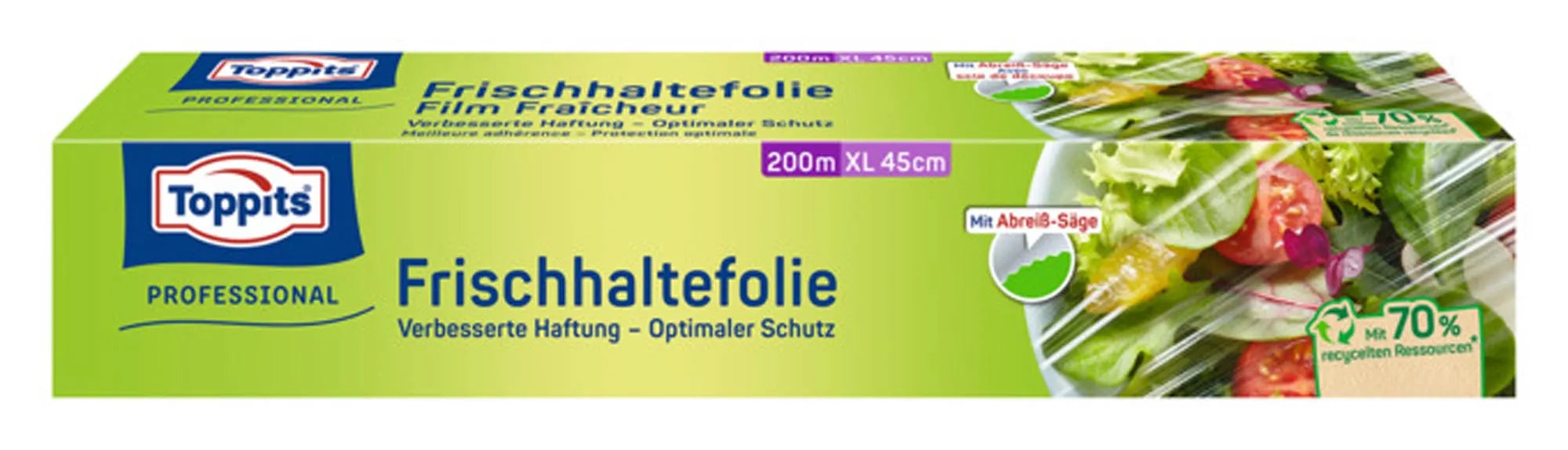 TOPPITS Frischhaltefolie XL: 200m reißfest, lebensmittelecht, transparent. Perfekt für Frische und Qualität in Ihrer Küche.