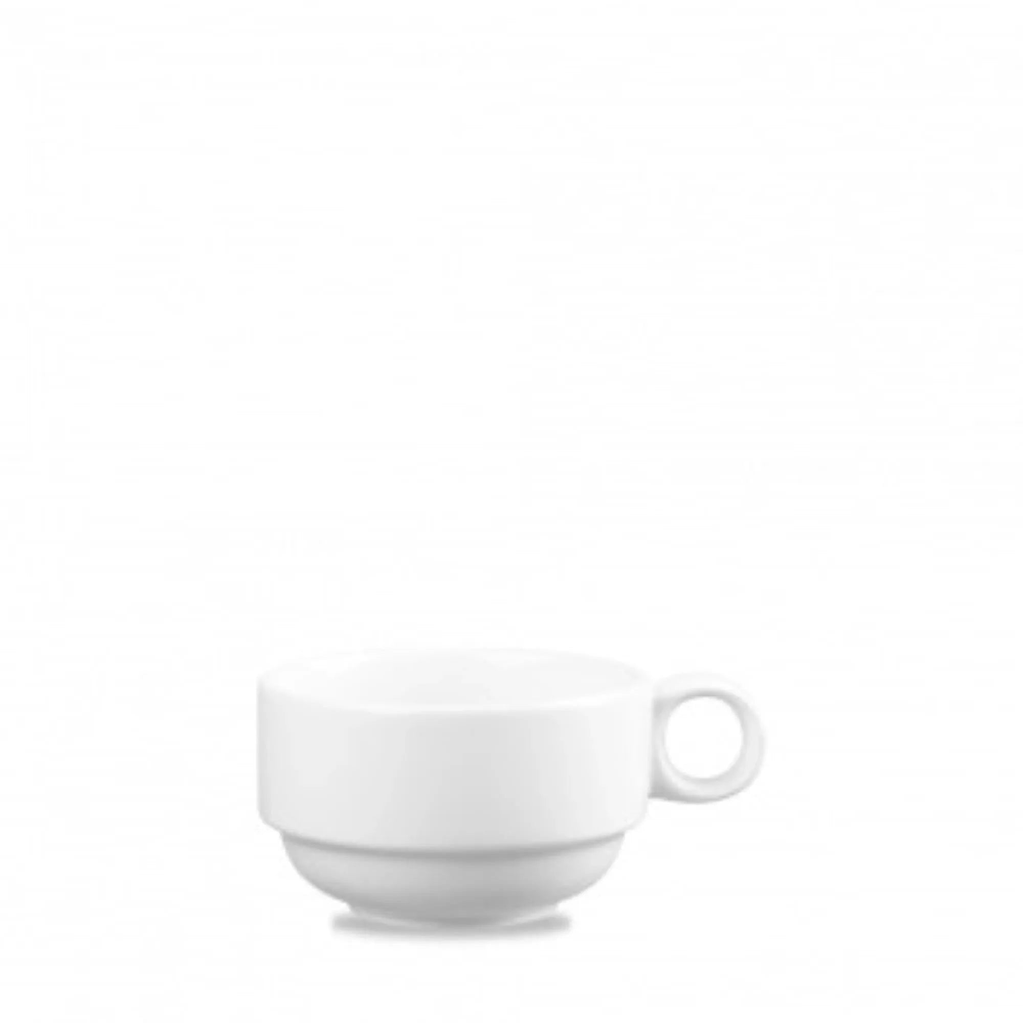 Elegante, stapelbare 28cl Tasse aus robustem Porzellan, ideal für Kaffee und Tee. Spülmaschinen- und mikrowellengeeignet.